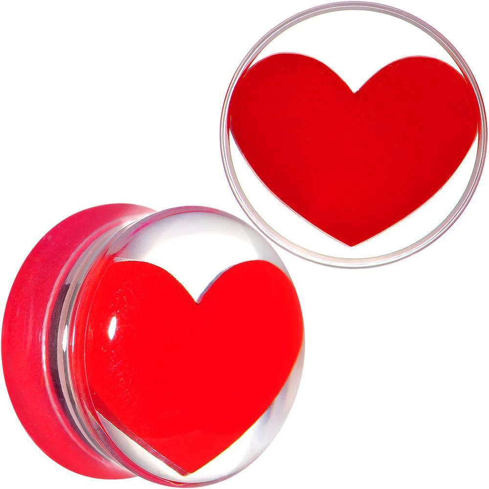 Clear Acrylic Red Heart Double Flare Saddle Plug Set 2G to 20mm - Image 8
