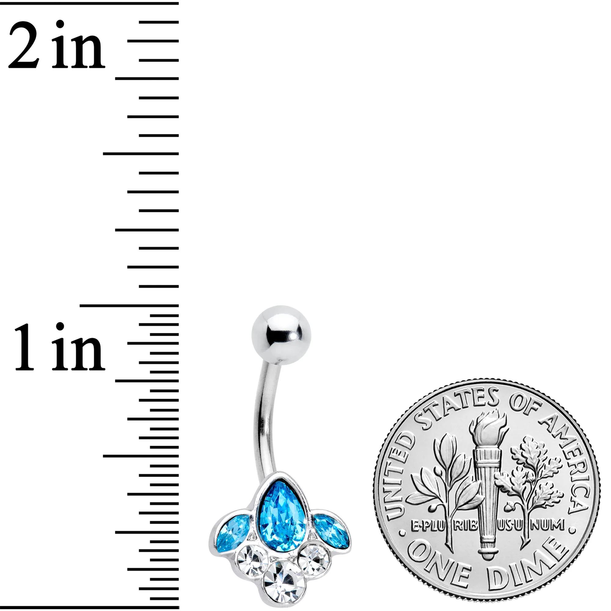 Clear Aqua Gem Classic Cluster Belly Ring - Image 2