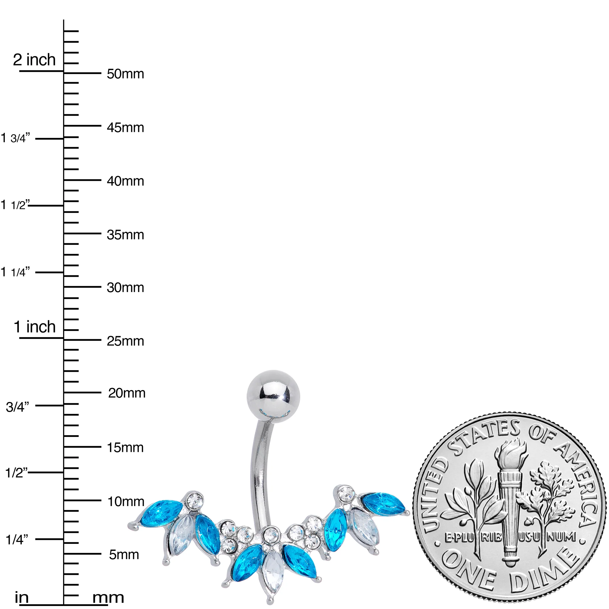 Clear Aqua Gem Comely Clusters Belly Ring - Image 2
