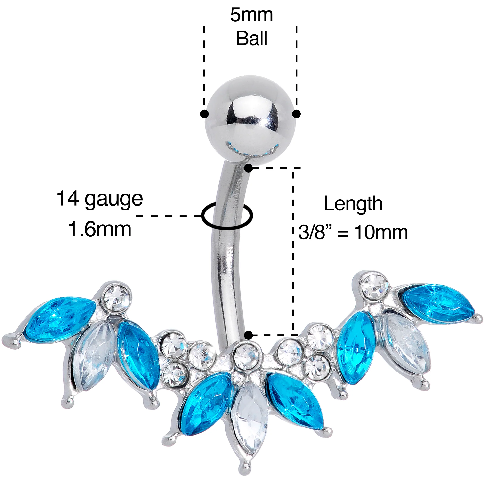 Clear Aqua Gem Comely Clusters Belly Ring - Image 3
