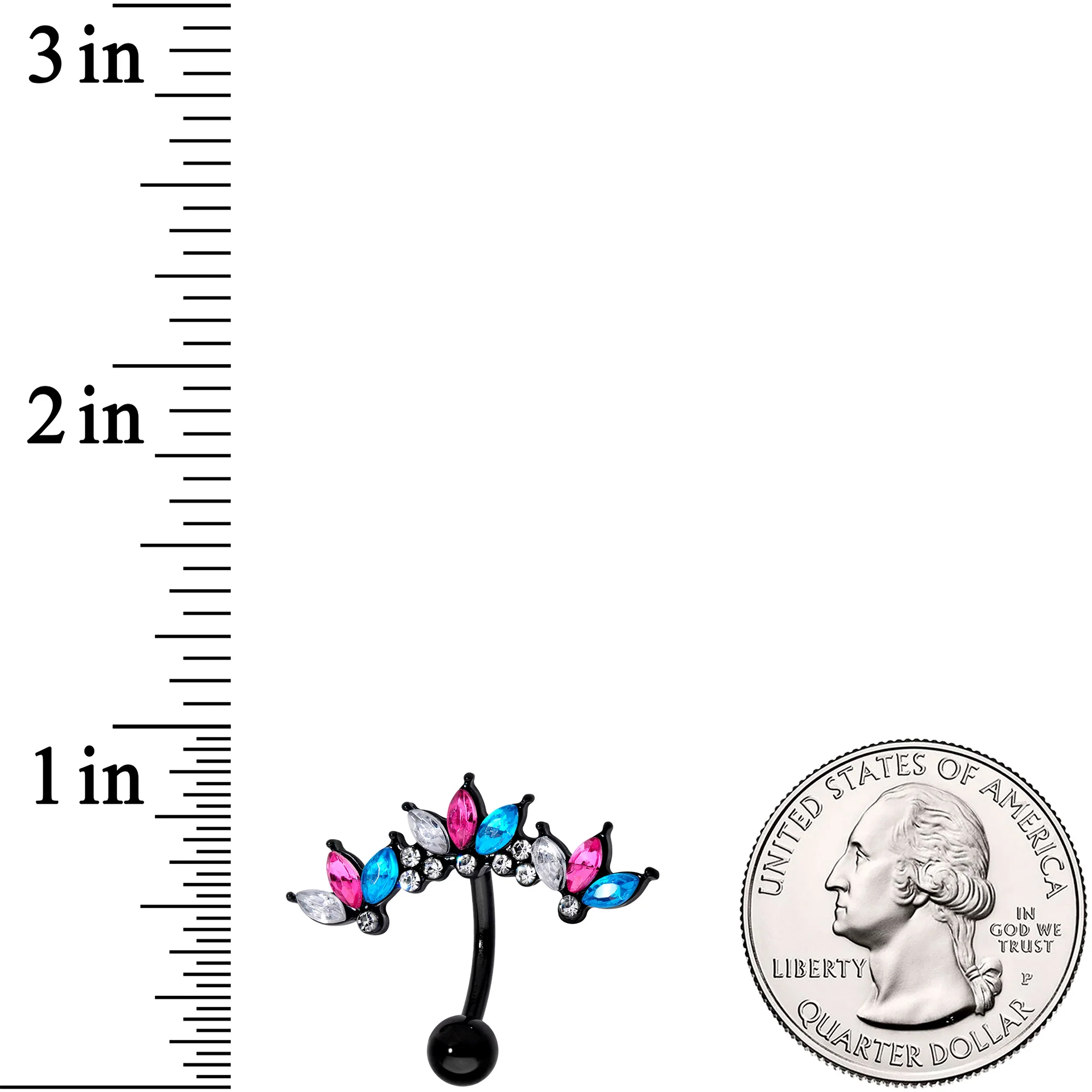 Clear Aqua Pink Gem Black Clusters Belly Ring - Image 3