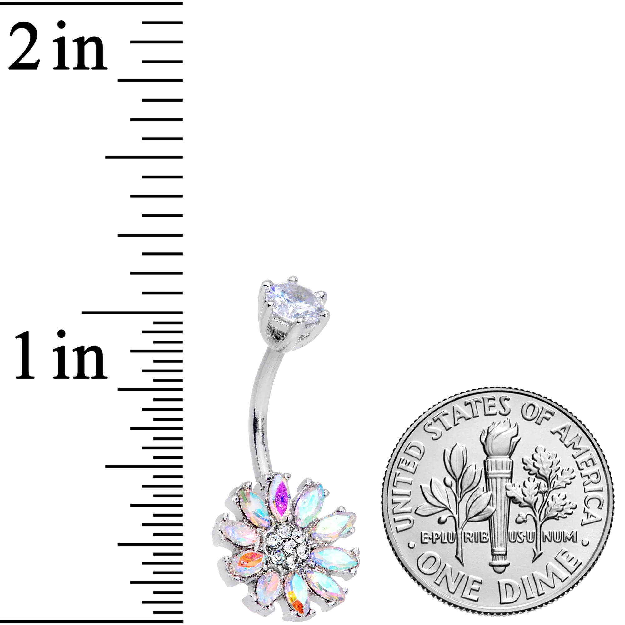 Clear Aurora CZ Gem Flower Belly Ring - Image 4