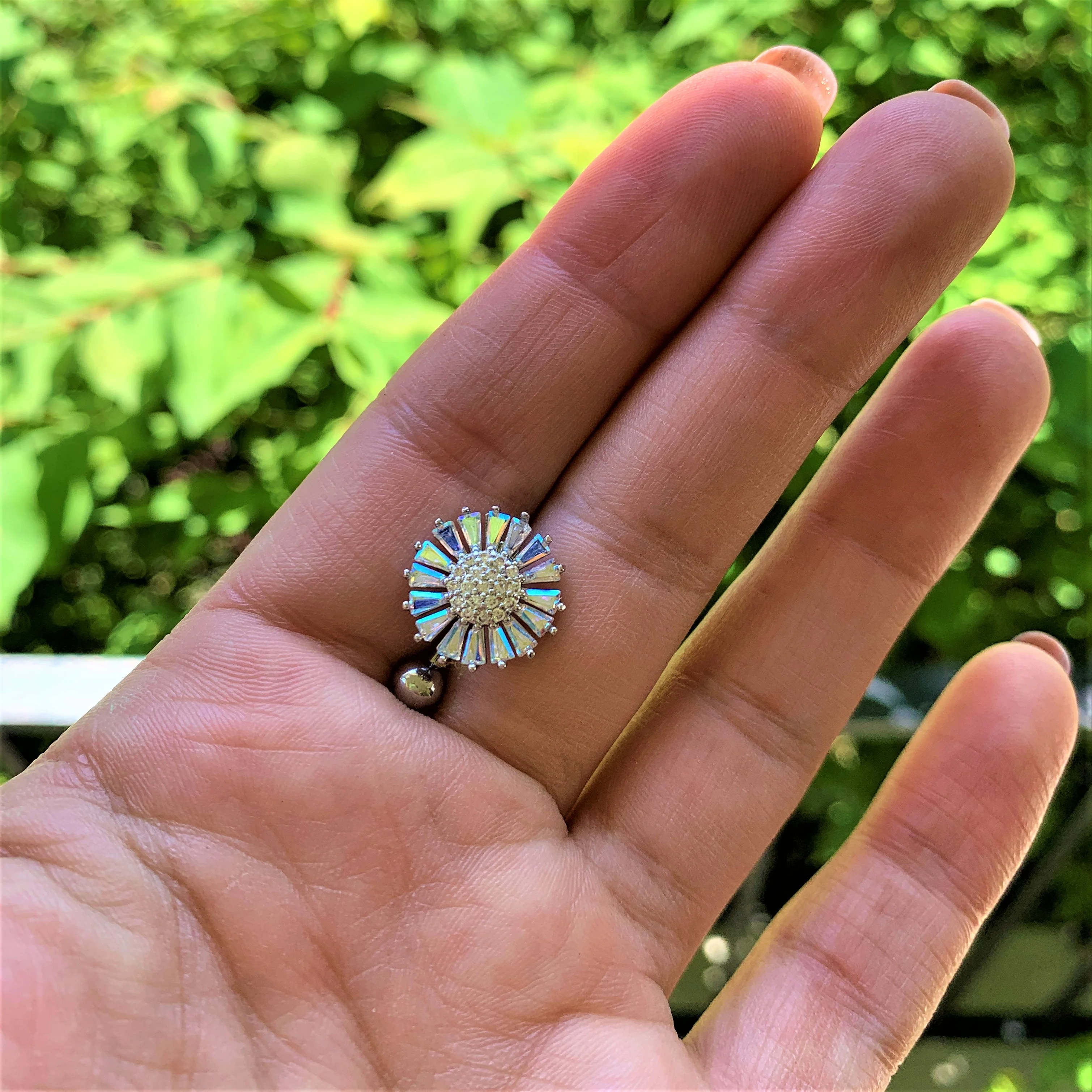 Clear Aurora CZ Gem Sunflower Belly Ring - Image 2