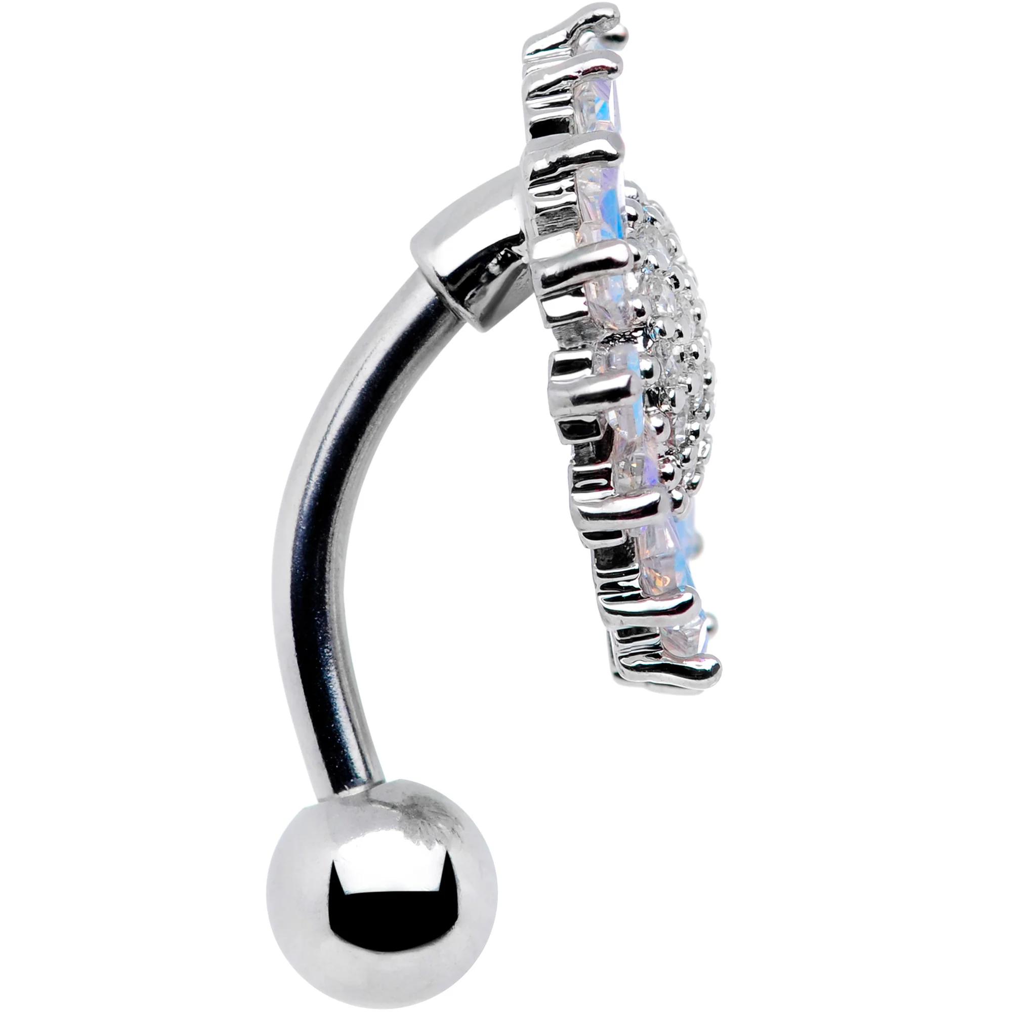 Clear Aurora CZ Gem Sunflower Belly Ring - Image 3