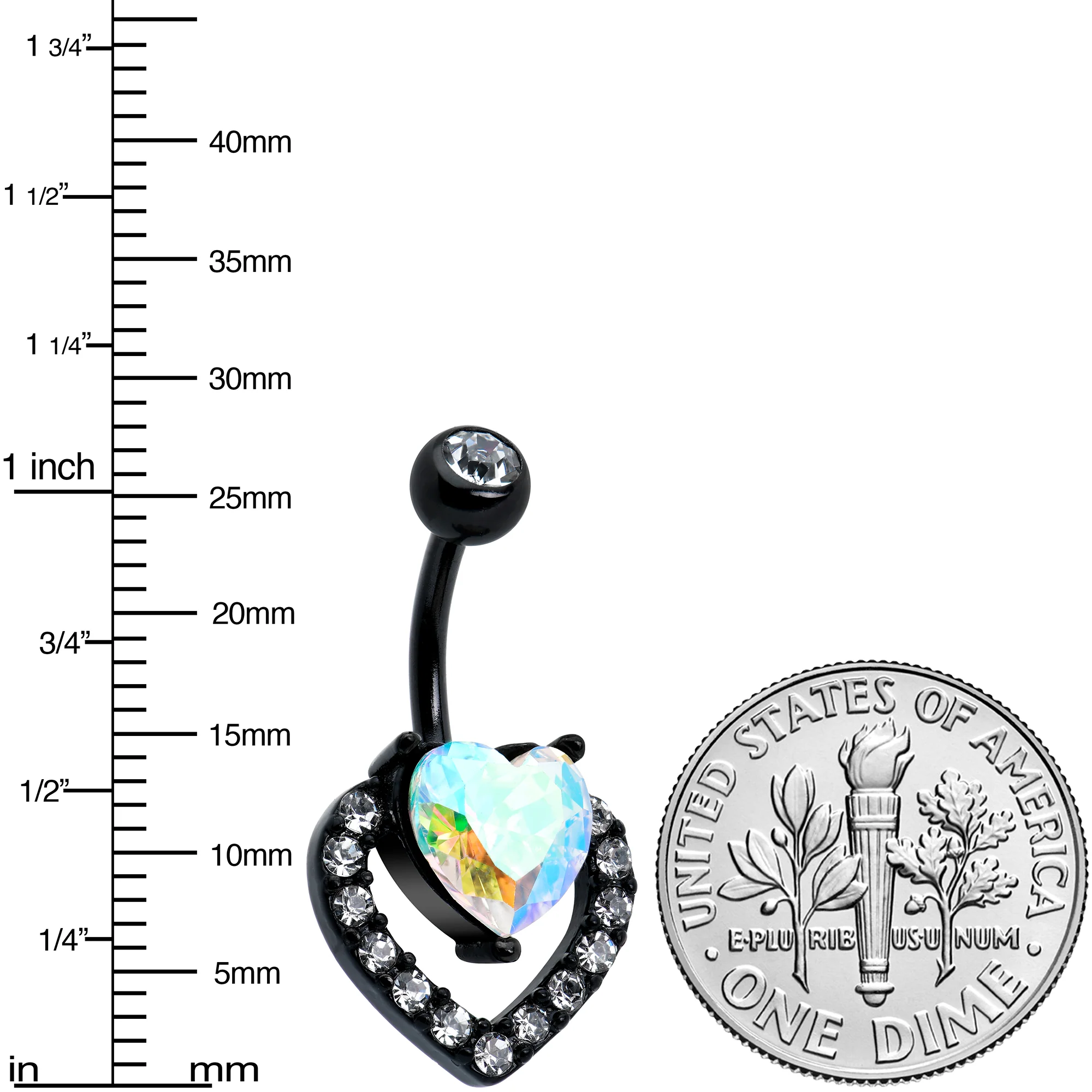 Clear Aurora Gem Black Rococo Hearts Belly Ring - Image 3