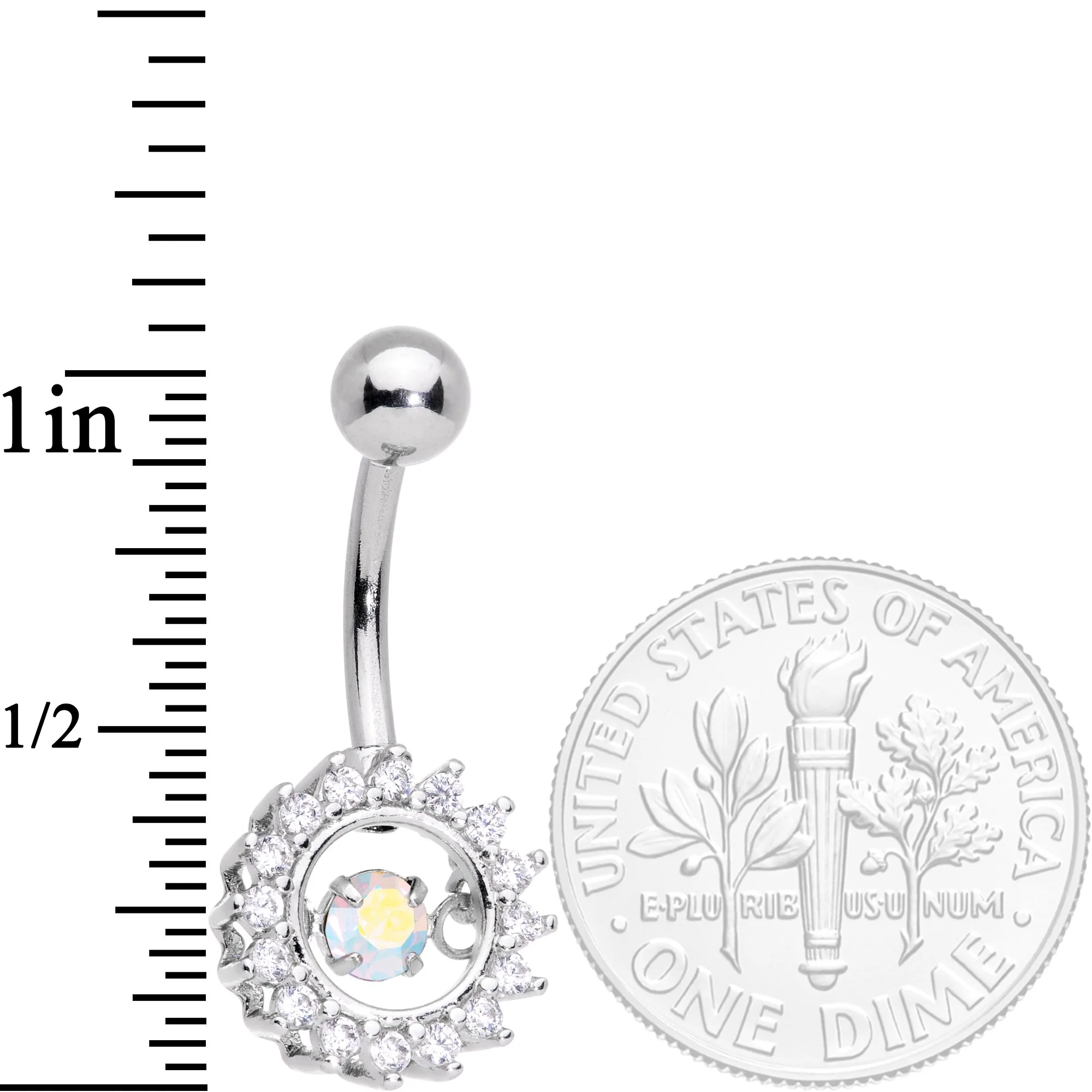 Clear Aurora Gem Elegant Dance Crown Belly Ring - Image 2