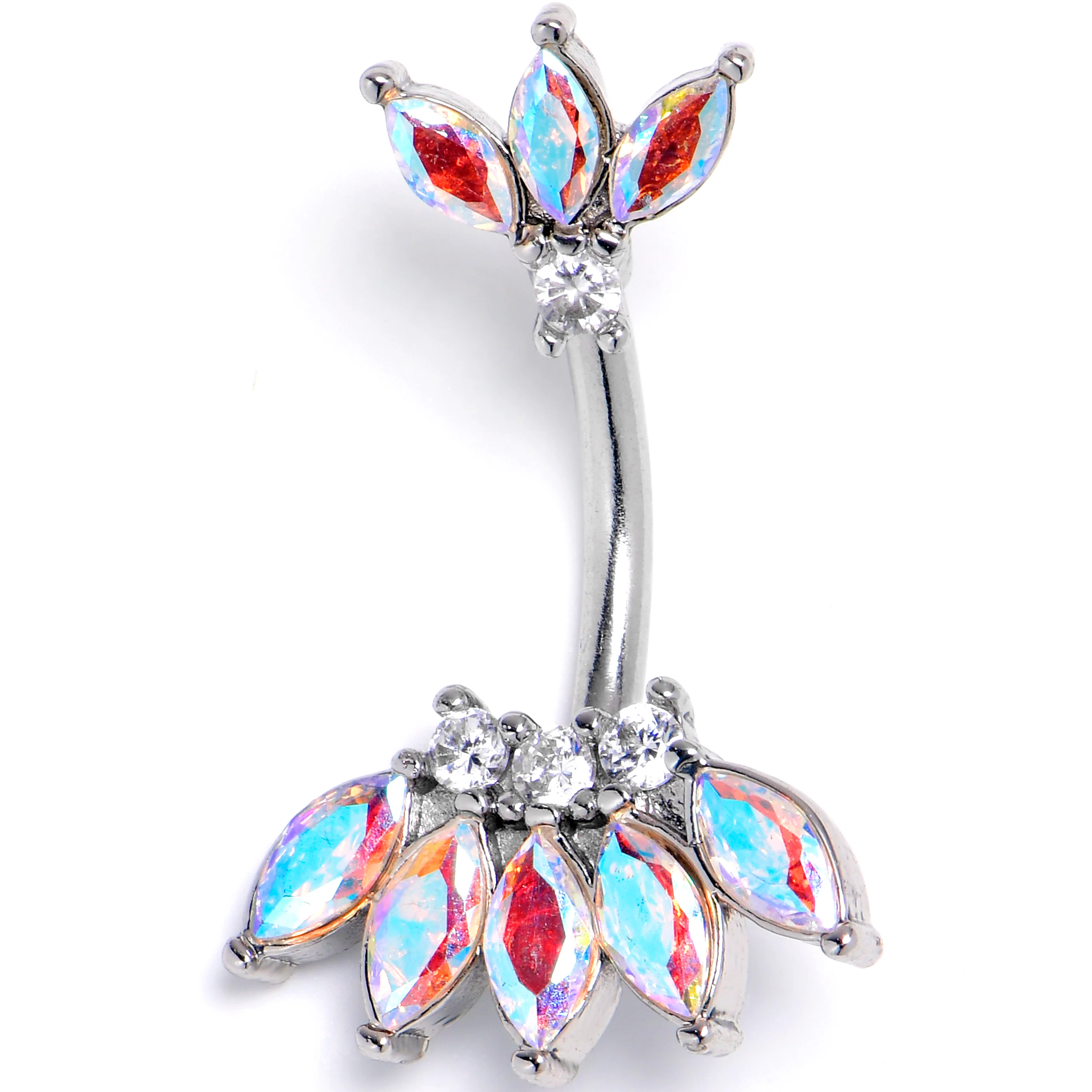 Clear Aurora Gem Fashion Fan Double Mount Belly Ring - Image 3