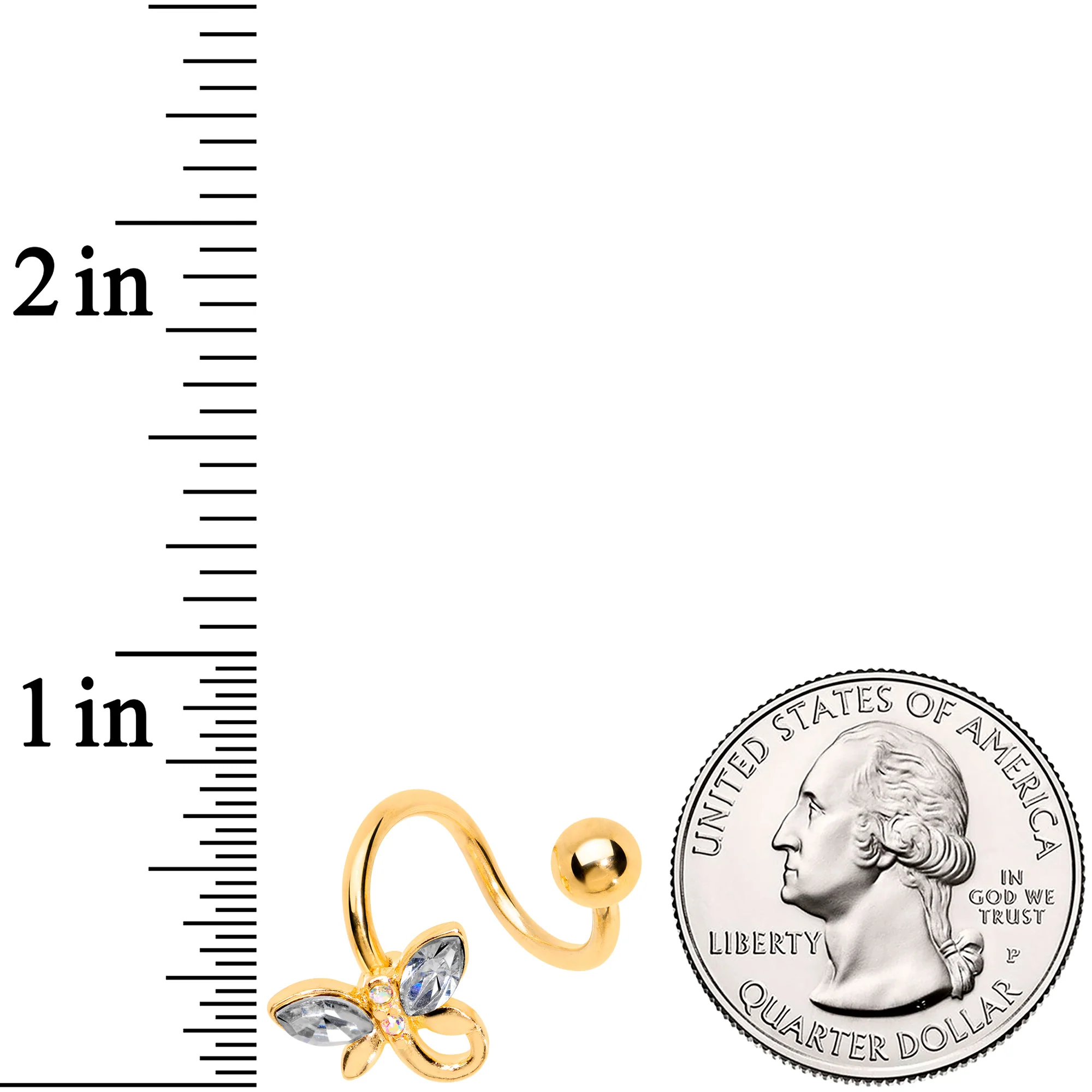 Clear Aurora Gem Gold Tone Loop Butterfly Spiral Twister Belly Ring - Image 2