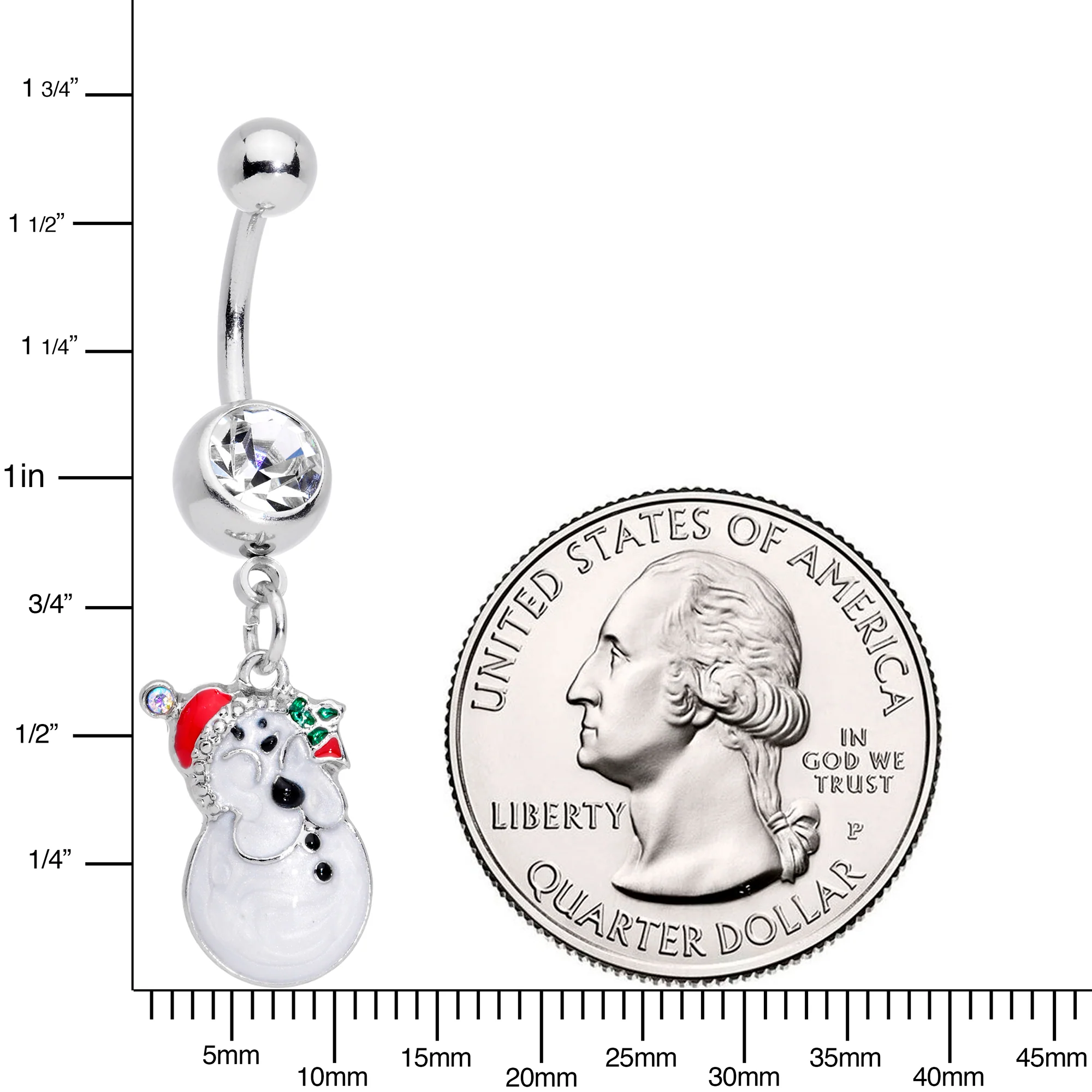 Clear Aurora Gem Holiday Snowman Christmas Dangle Belly Ring - Image 2