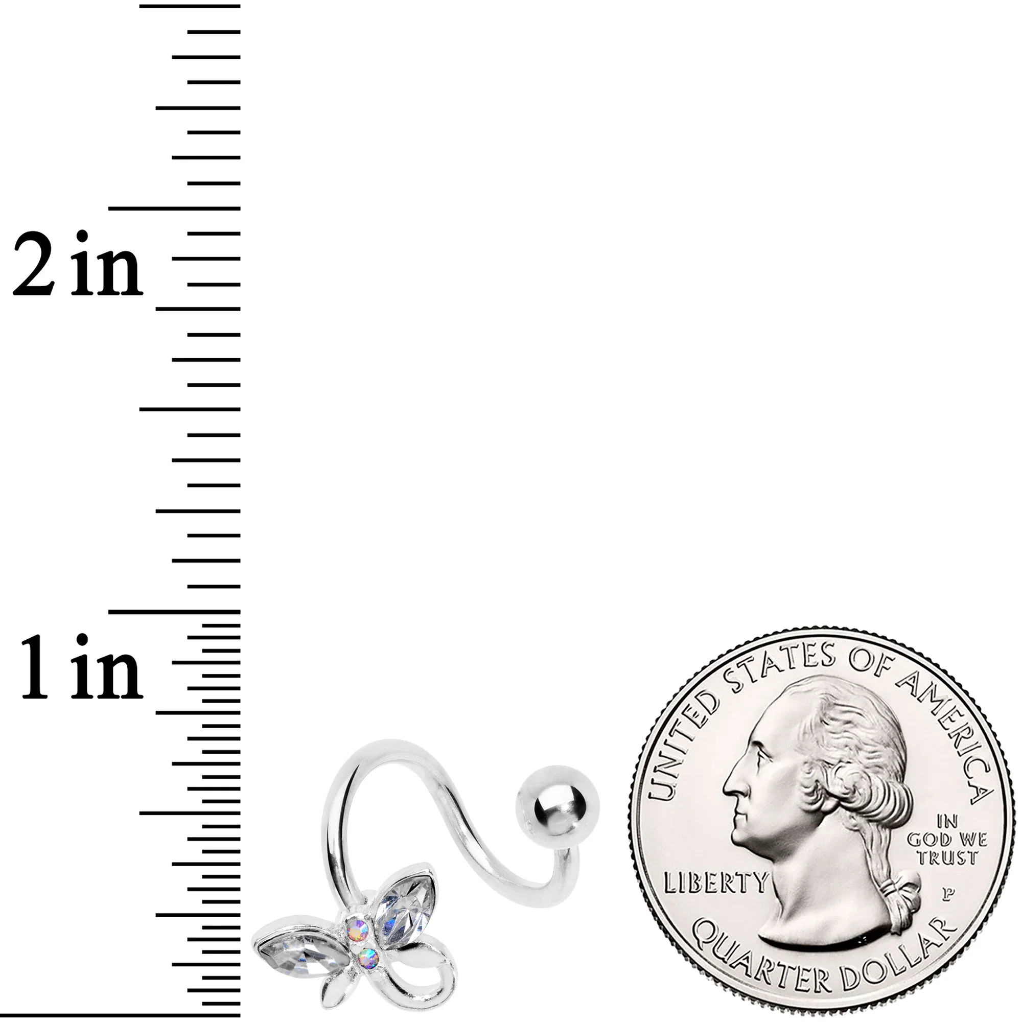Clear Aurora Gem Loop Butterfly Spiral Twister Belly Ring - Image 2