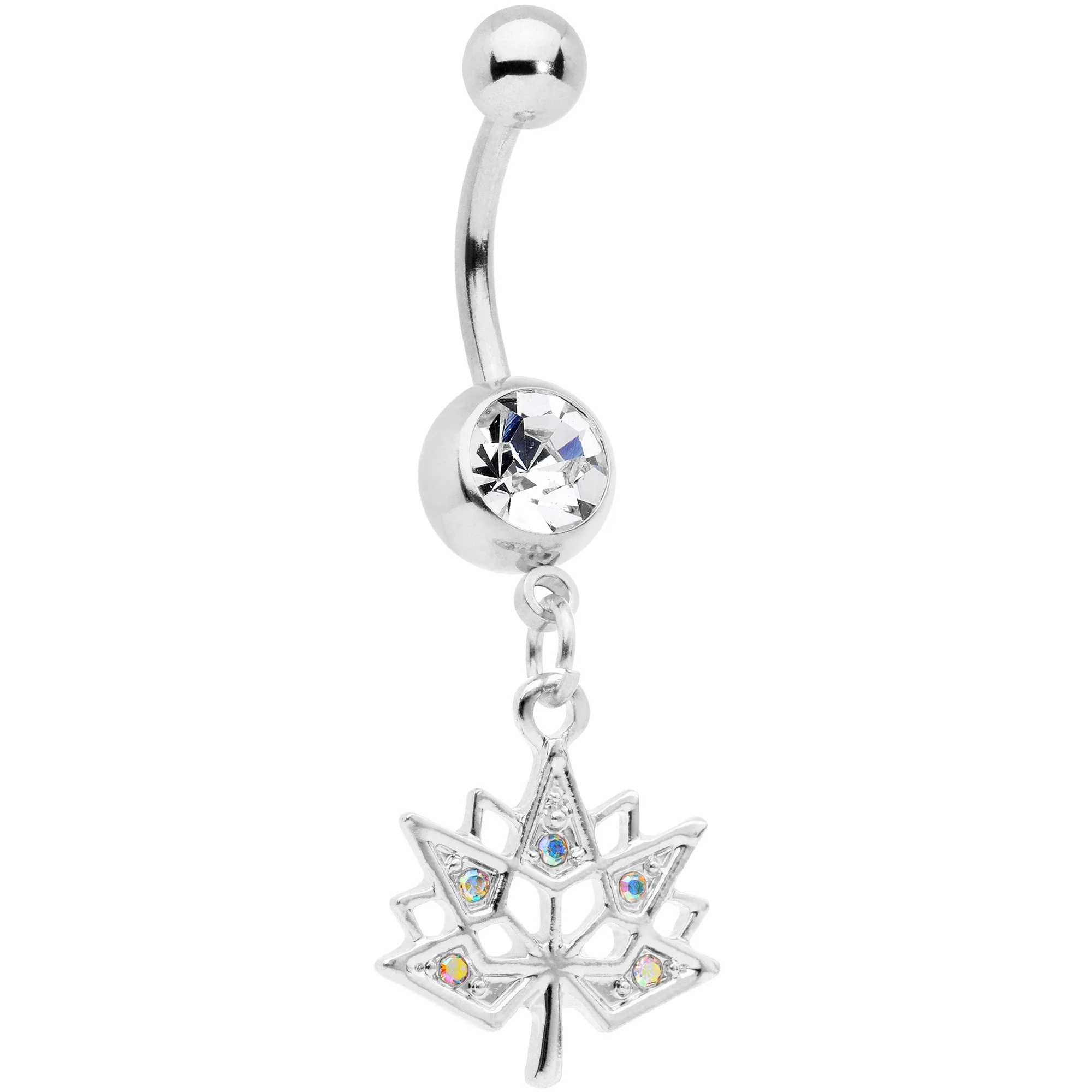 Clear Aurora Gem Maple Leaf Dangle Belly Ring Set of 4 - Image 5