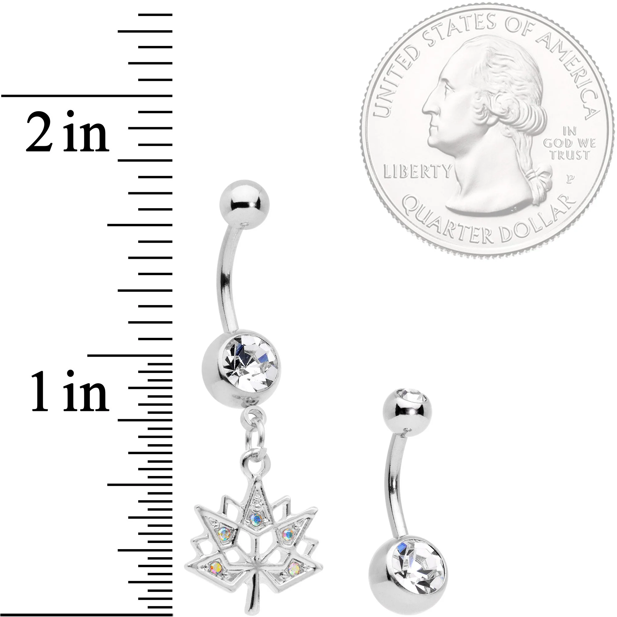 Clear Aurora Gem Maple Leaf Dangle Belly Ring Set of 4 - Image 6