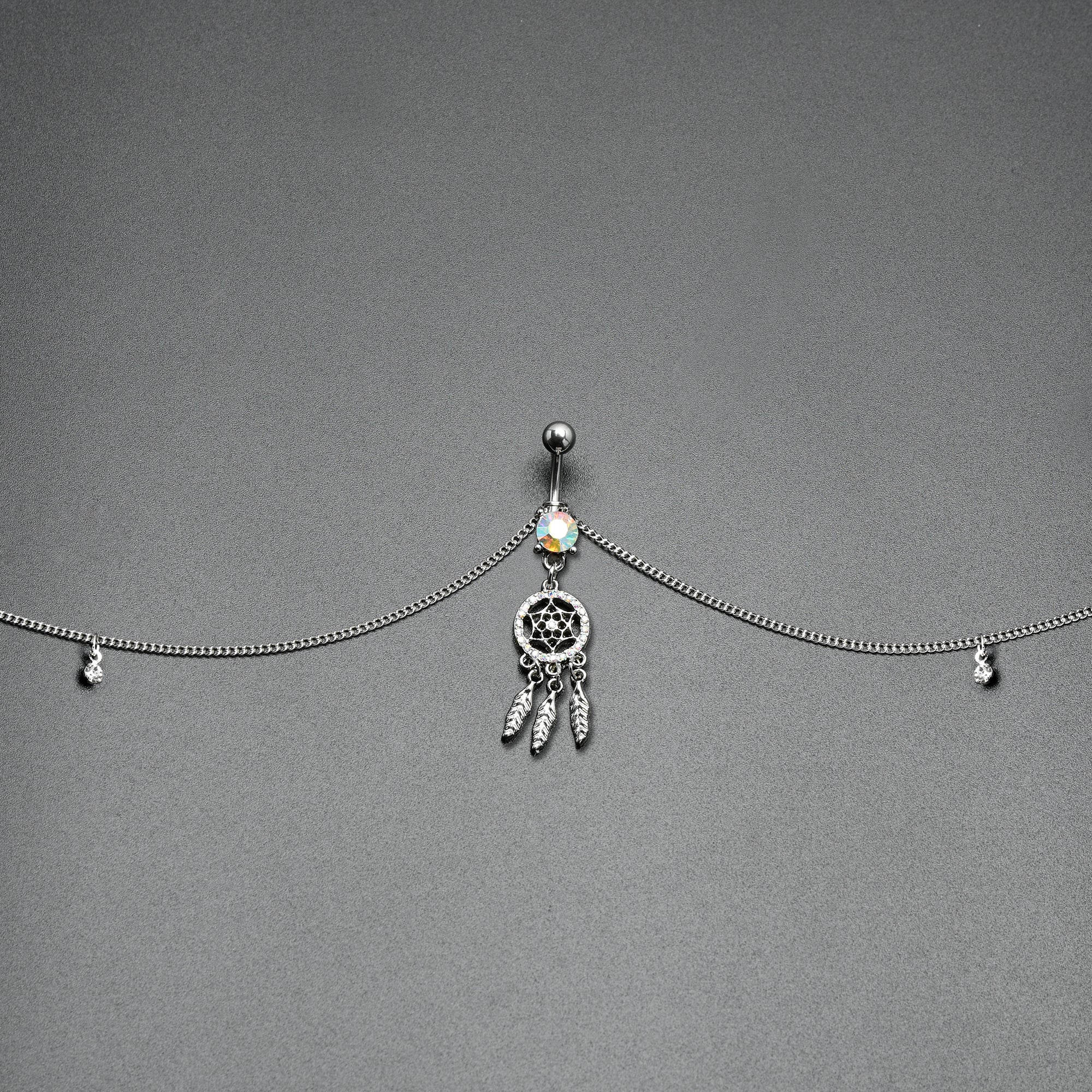 Clear Aurora Gem Southwest Dreamcatcher Dangle Belly Ring Belly Chain - Image 4