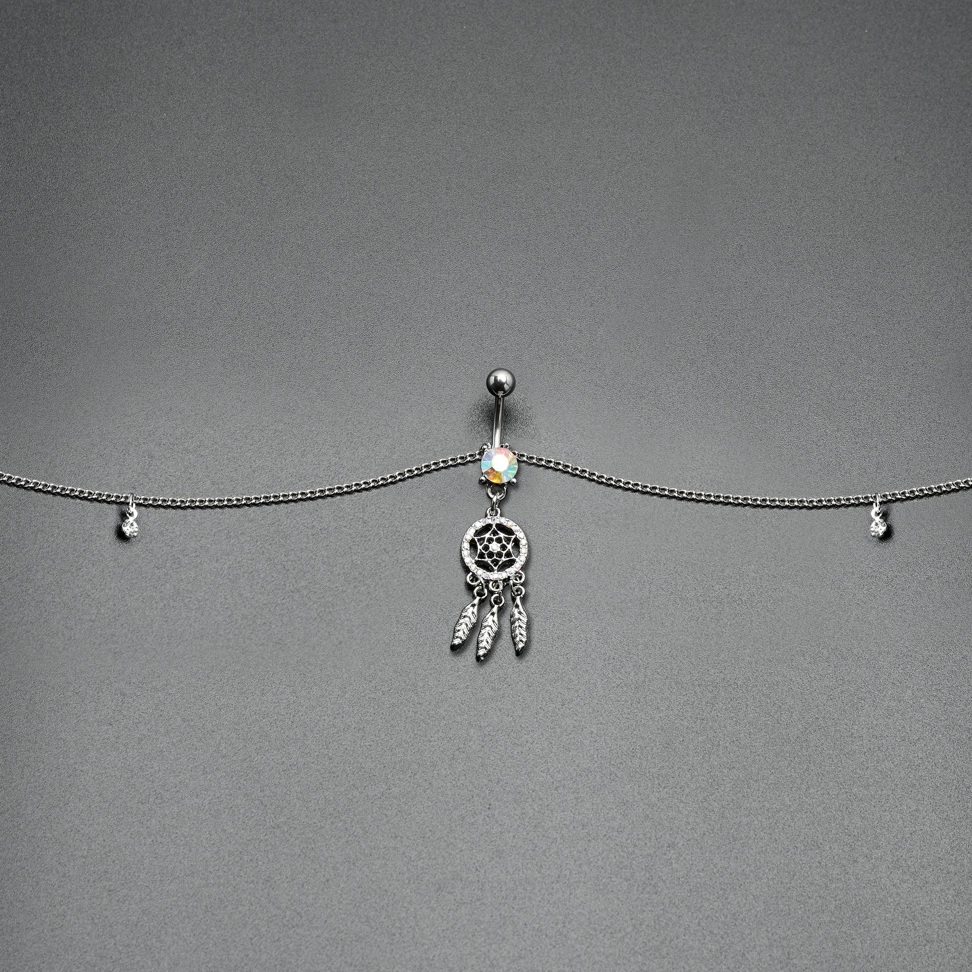 Clear Aurora Gem Southwest Dreamcatcher Dangle Belly Ring Belly Chain - Image 5