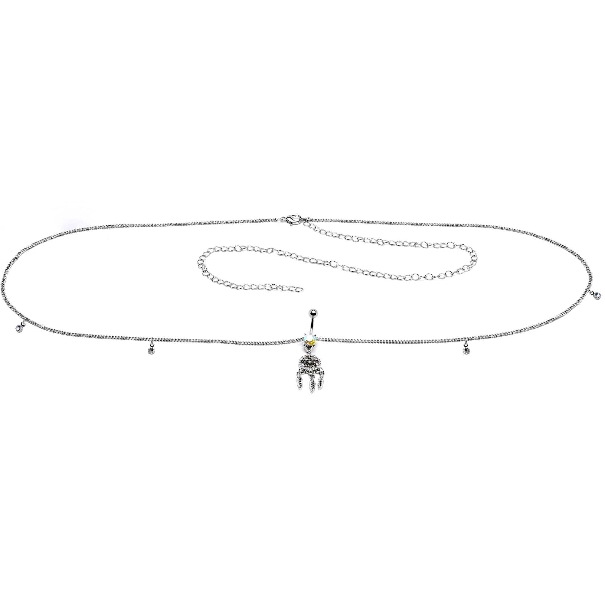 Clear Aurora Gem Southwest Dreamcatcher Dangle Belly Ring Belly Chain - Image 6