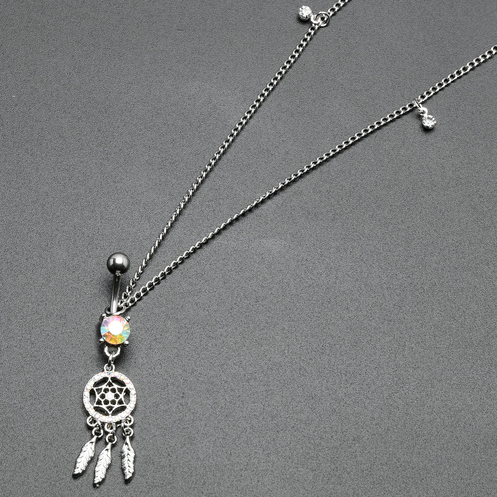 Clear Aurora Gem Southwest Dreamcatcher Dangle Belly Ring Belly Chain - Image 7