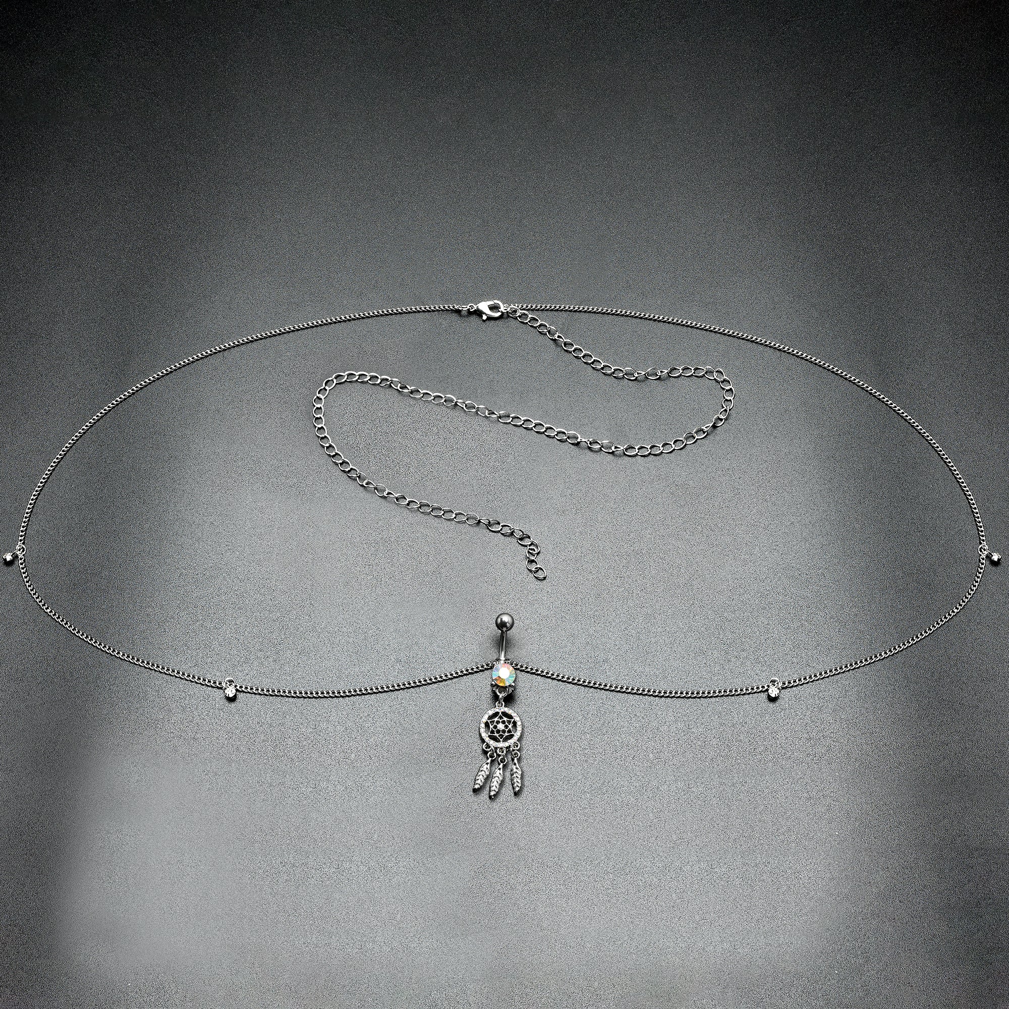 Clear Aurora Gem Southwest Dreamcatcher Dangle Belly Ring Belly Chain - Image 8