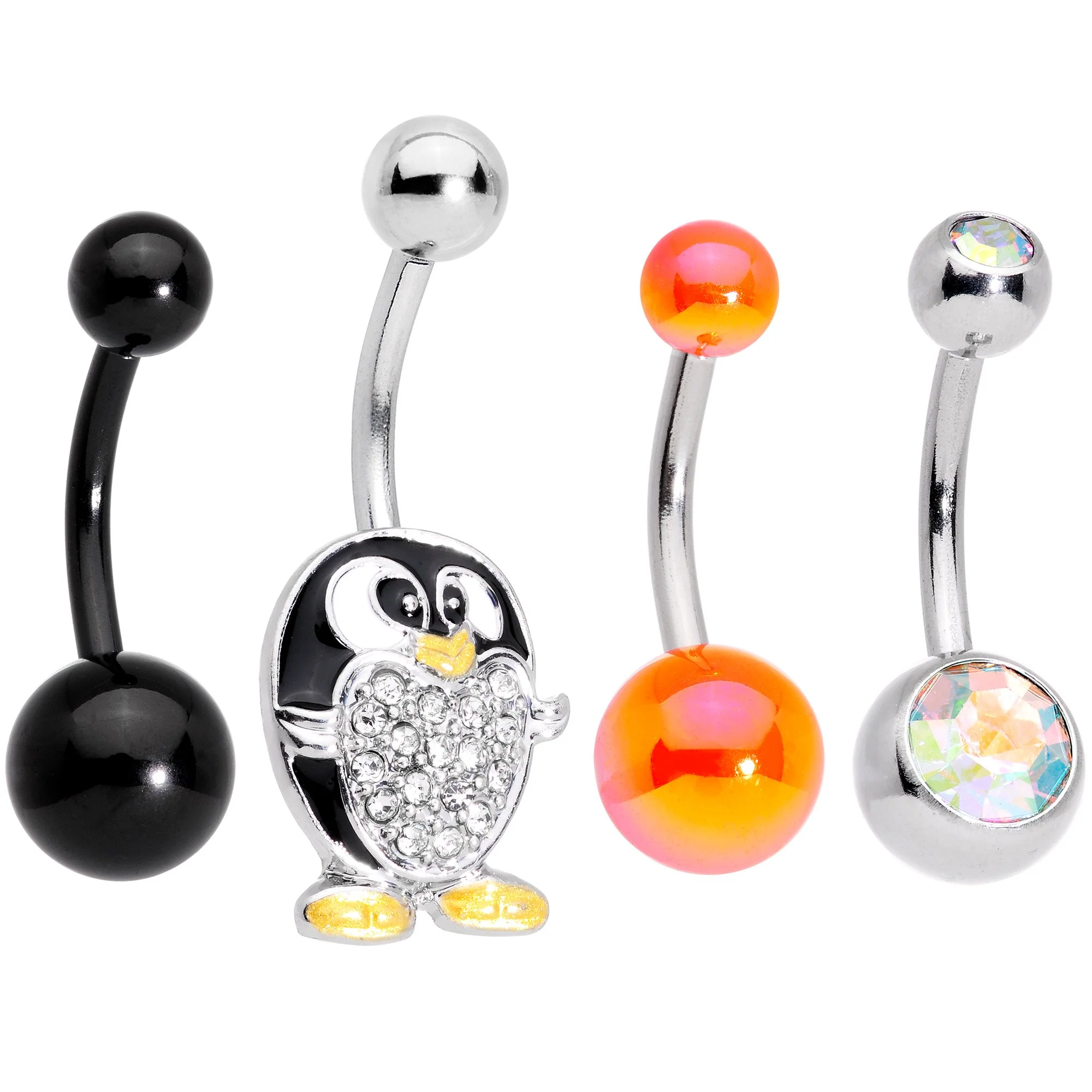 Clear Aurora Gem Variety Party Penguin Belly Ring Set of 4 - Image 2