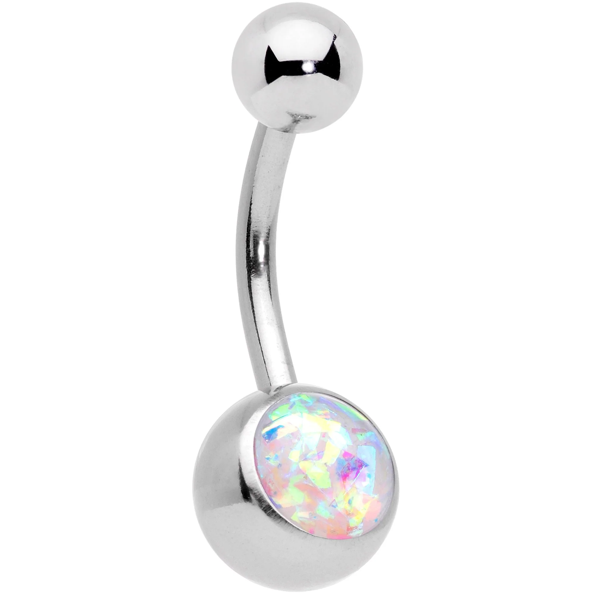 Clear Aurora Gem White Faux Opal Daffodil Belly Ring Set of 3 - Image 2