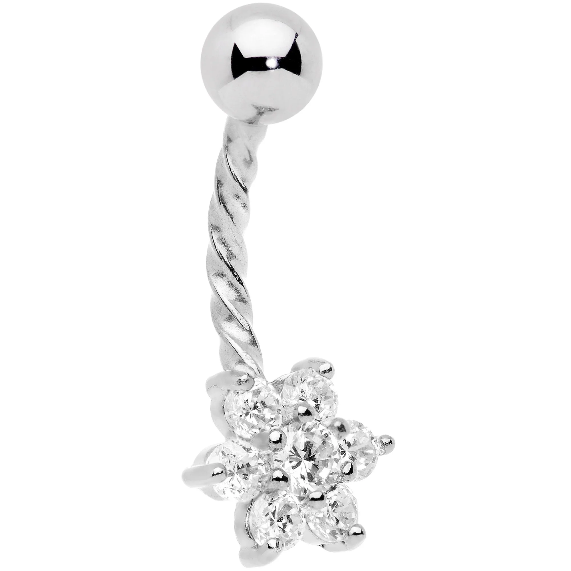 Clear Aurora Gem White Faux Opal Daffodil Belly Ring Set of 3 - Image 3