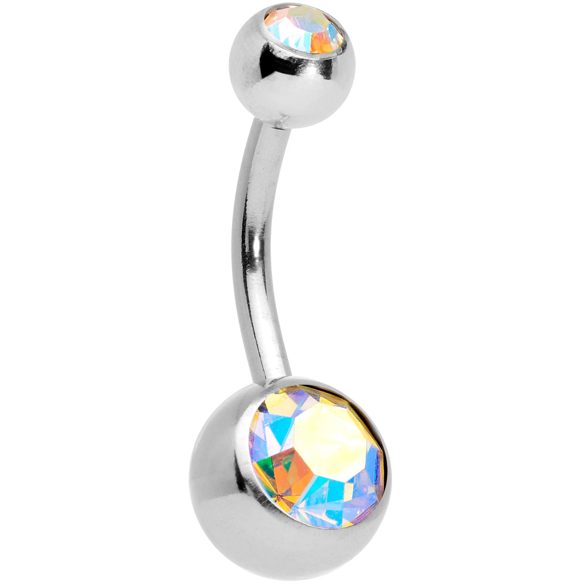 Clear Aurora Gem White Faux Opal Daffodil Belly Ring Set of 3 - Image 4