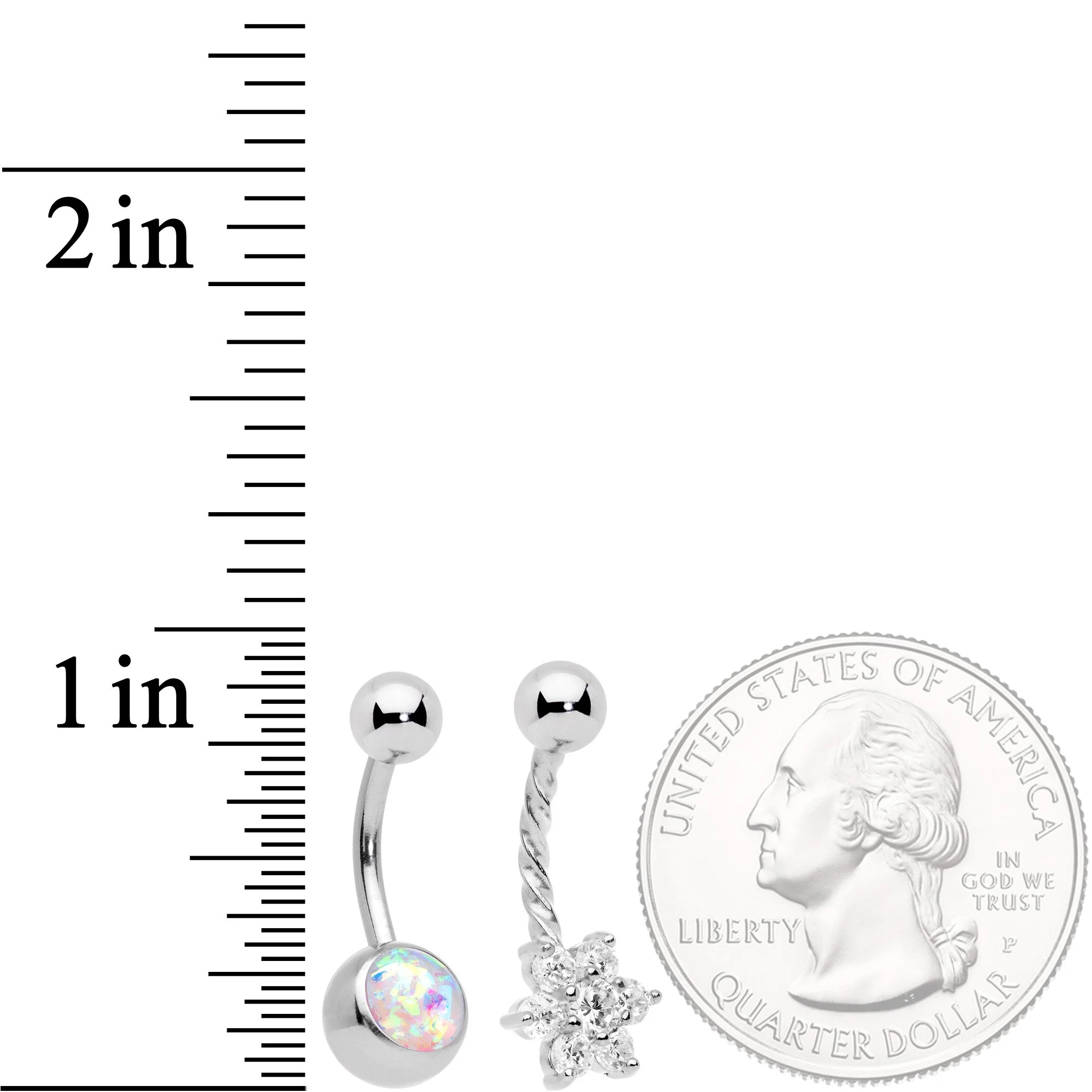 Clear Aurora Gem White Faux Opal Daffodil Belly Ring Set of 3 - Image 5