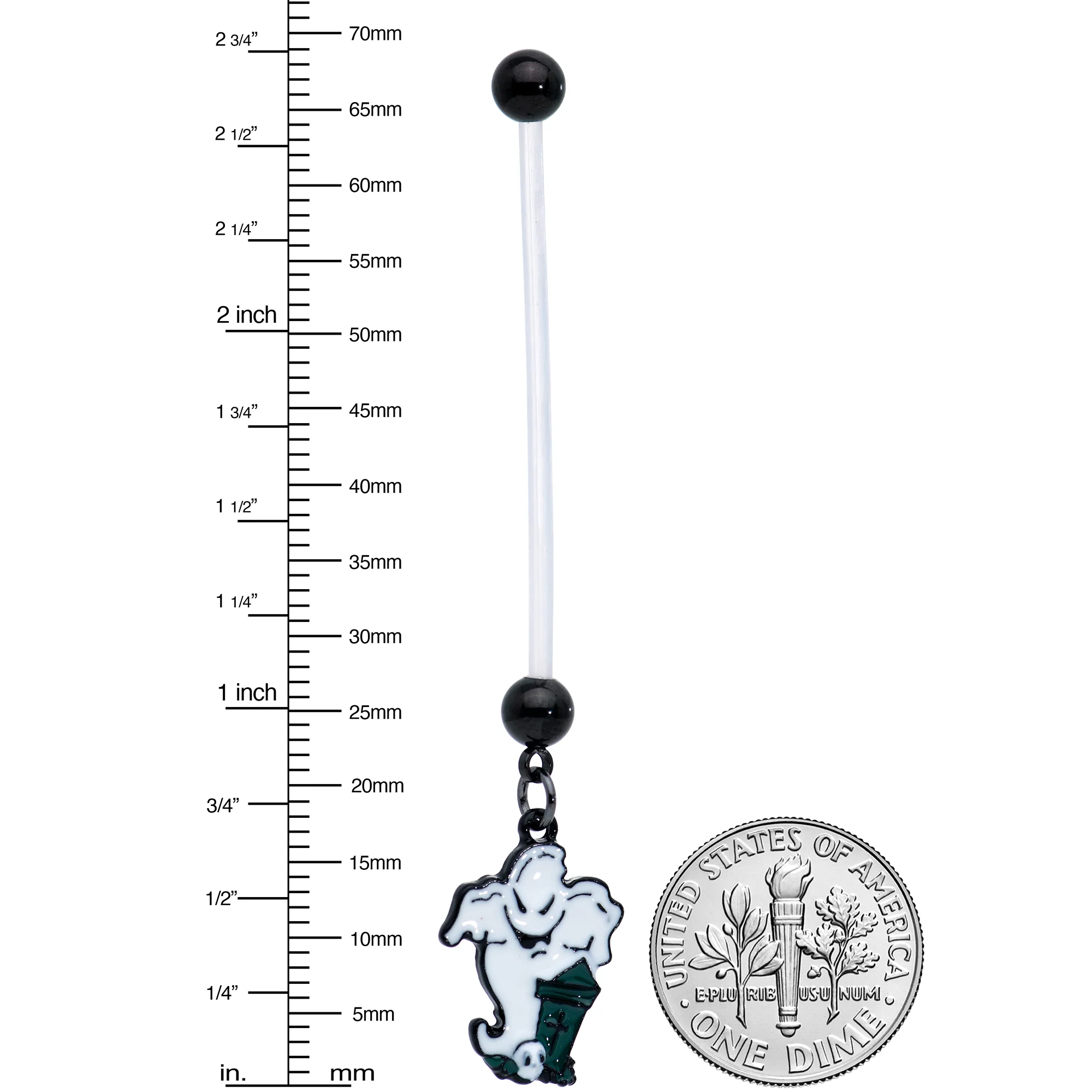 Clear Bioplast Graveyard Ghost Halloween Pregnancy Dangle Belly Ring - Image 2