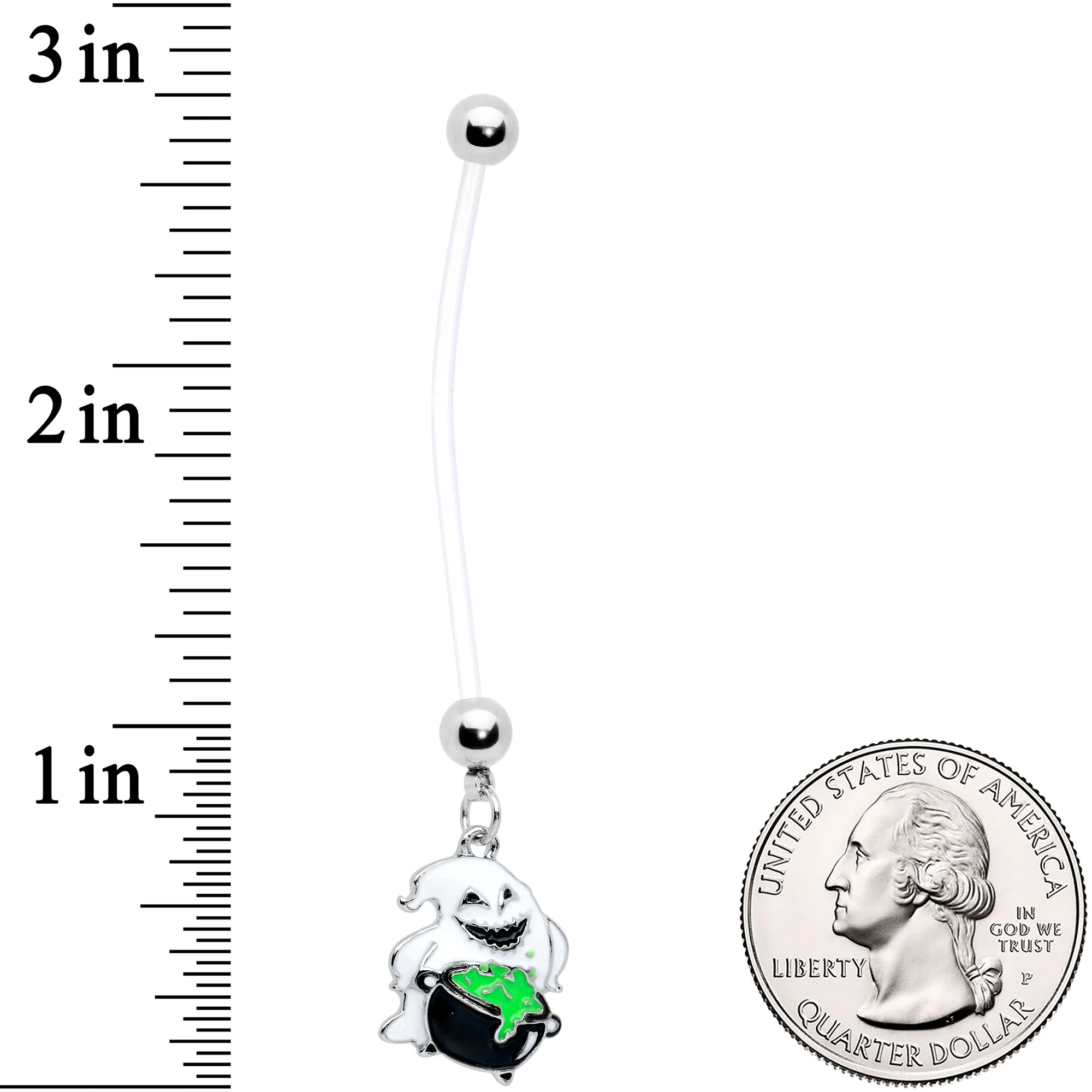 Clear Bioplast Green Goo Ghost Halloween Pregnancy Dangle Belly Ring - Image 2