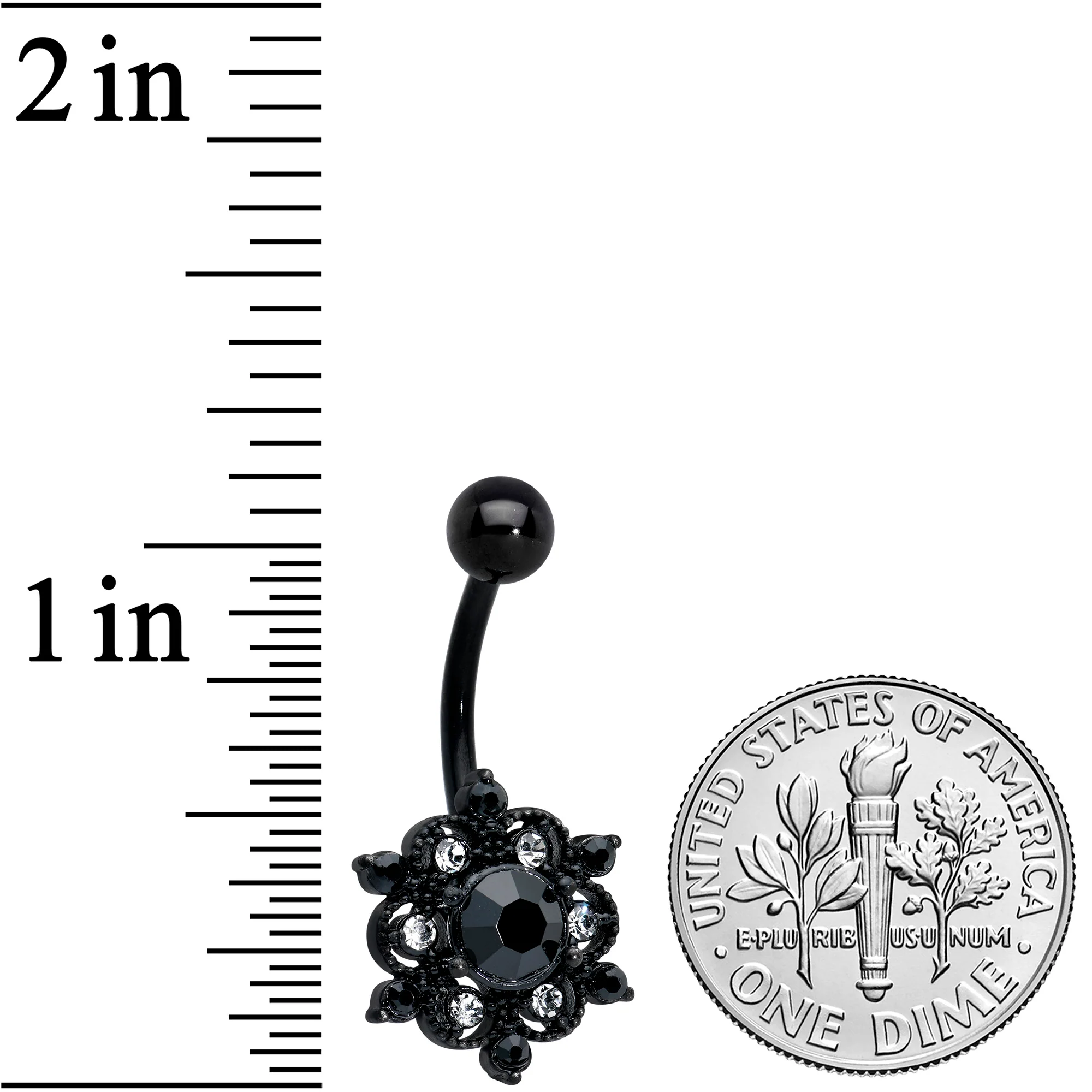 Clear Black CZ Gem Black Abstract Sun Belly Ring - Image 2