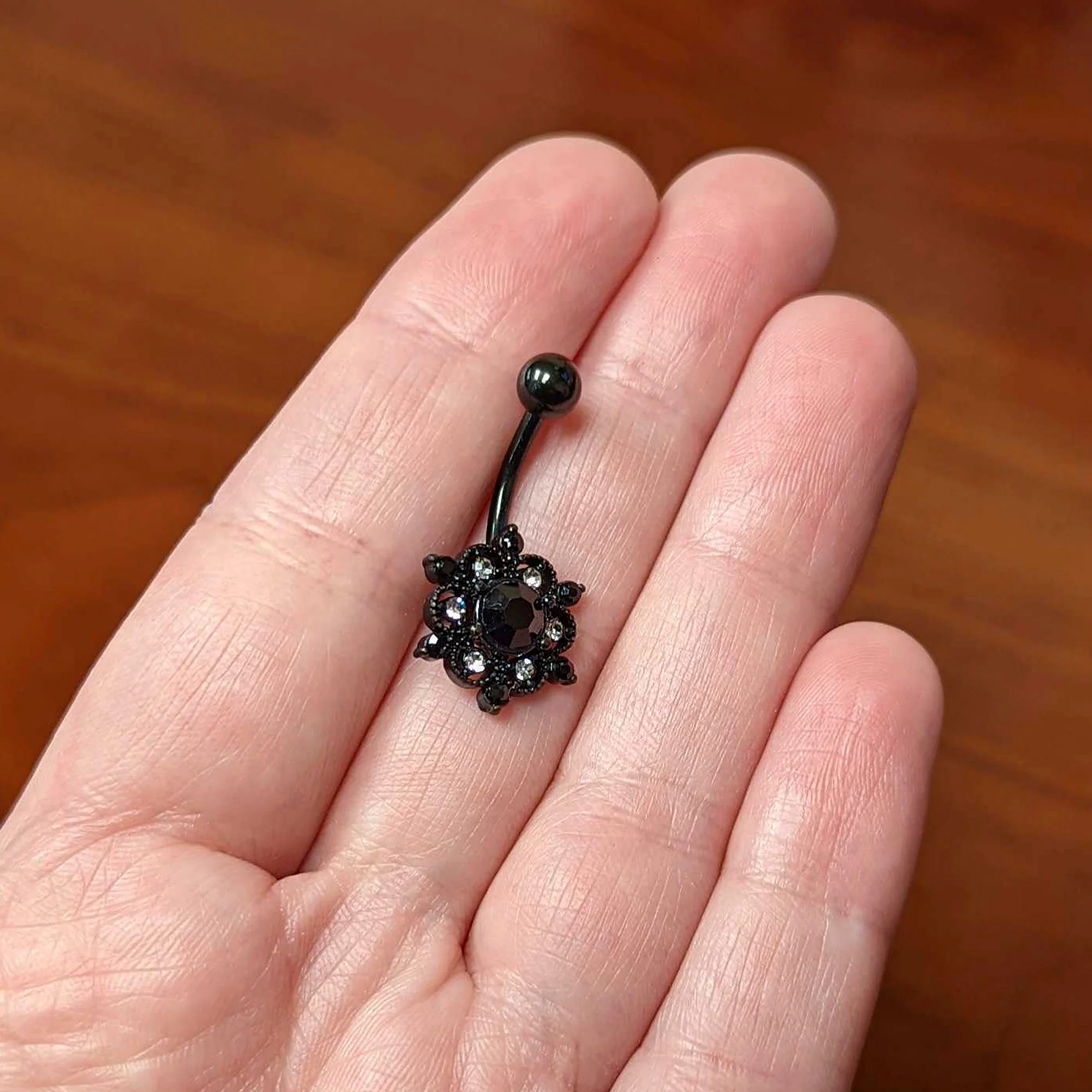 Clear Black CZ Gem Black Abstract Sun Belly Ring - Image 3
