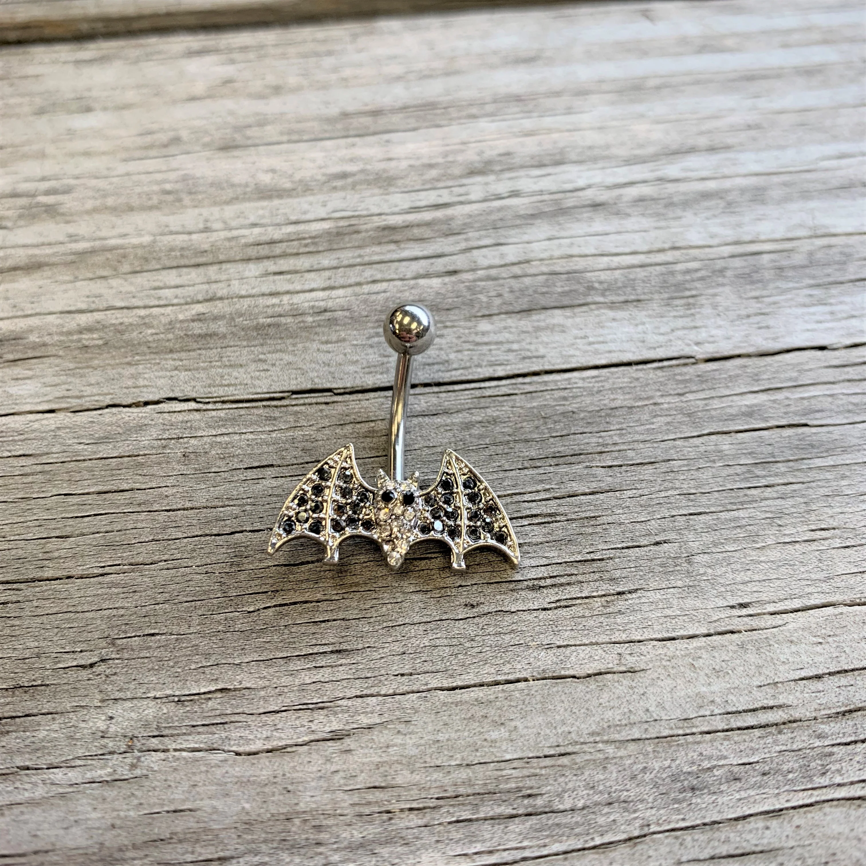 Clear Black Gem Bat Halloween Belly Ring - Image 3