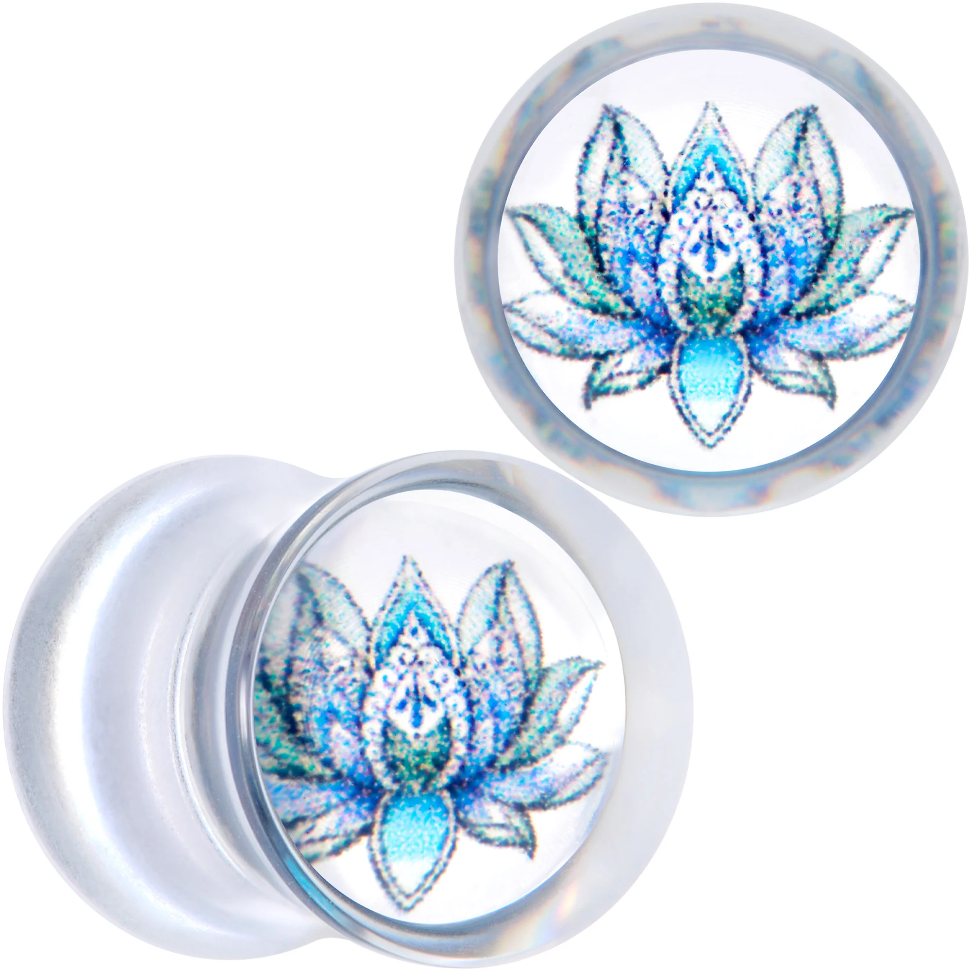 Clear Blue Acrylic Lotus Flower Saddle Plug Set - Image 5