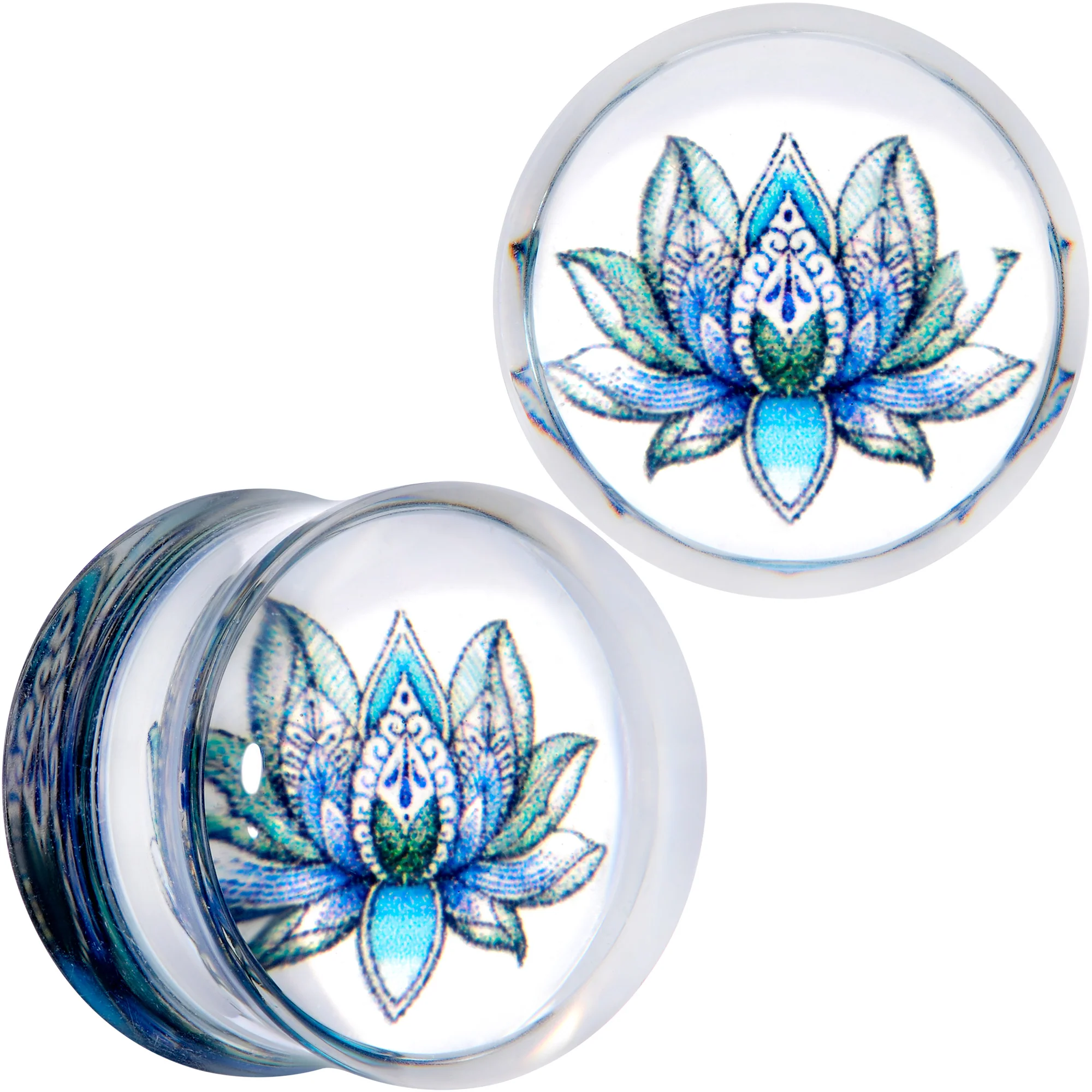 Clear Blue Acrylic Lotus Flower Saddle Plug Set - Image 9
