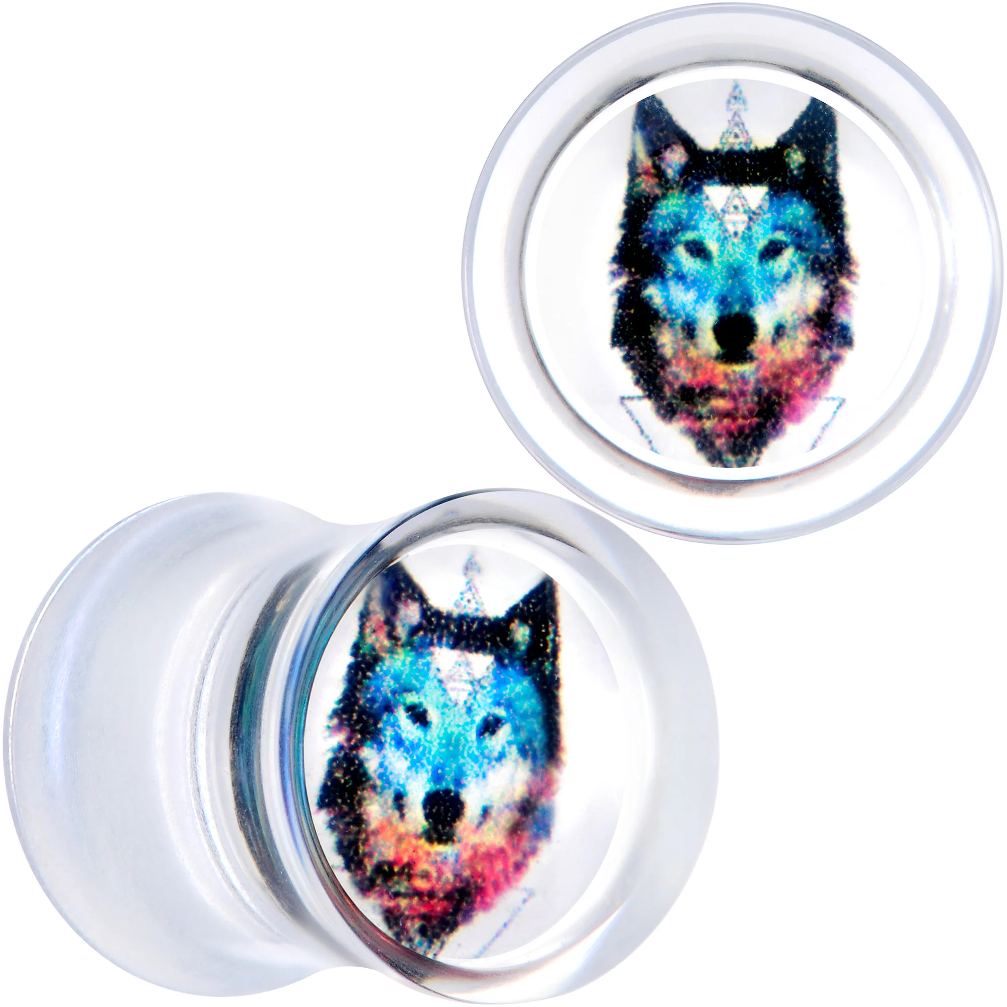 Clear Blue Brown Wolf Acrylic Saddle Plug Set - Image 2