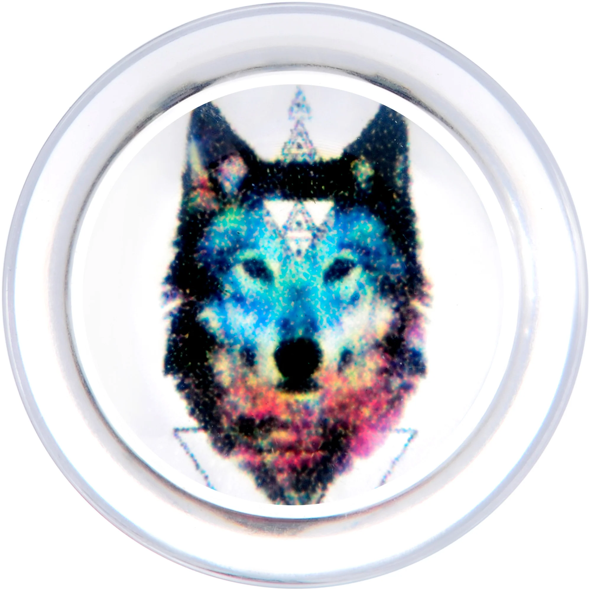 Clear Blue Brown Wolf Acrylic Saddle Plug Set - Image 4