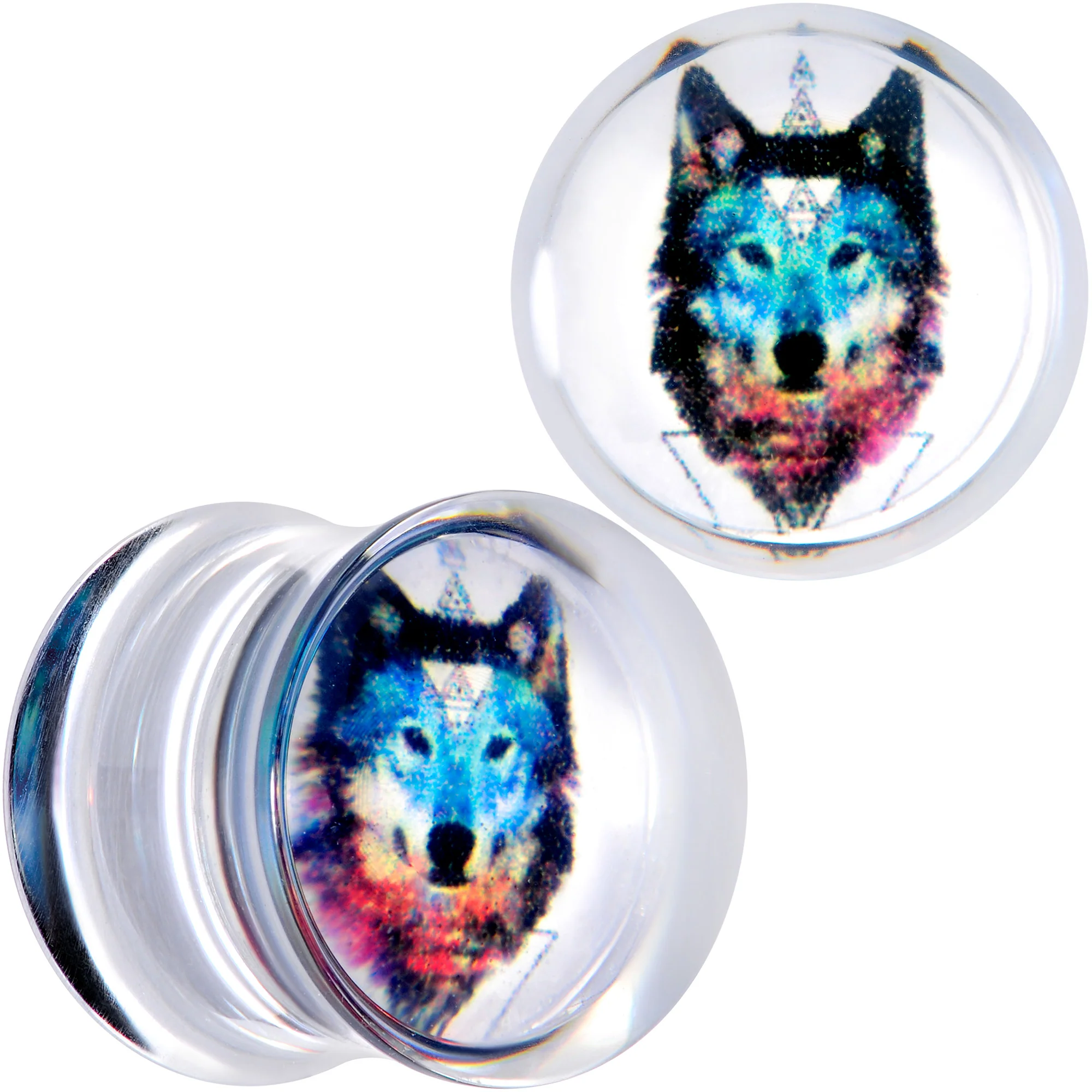 Clear Blue Brown Wolf Acrylic Saddle Plug Set - Image 7
