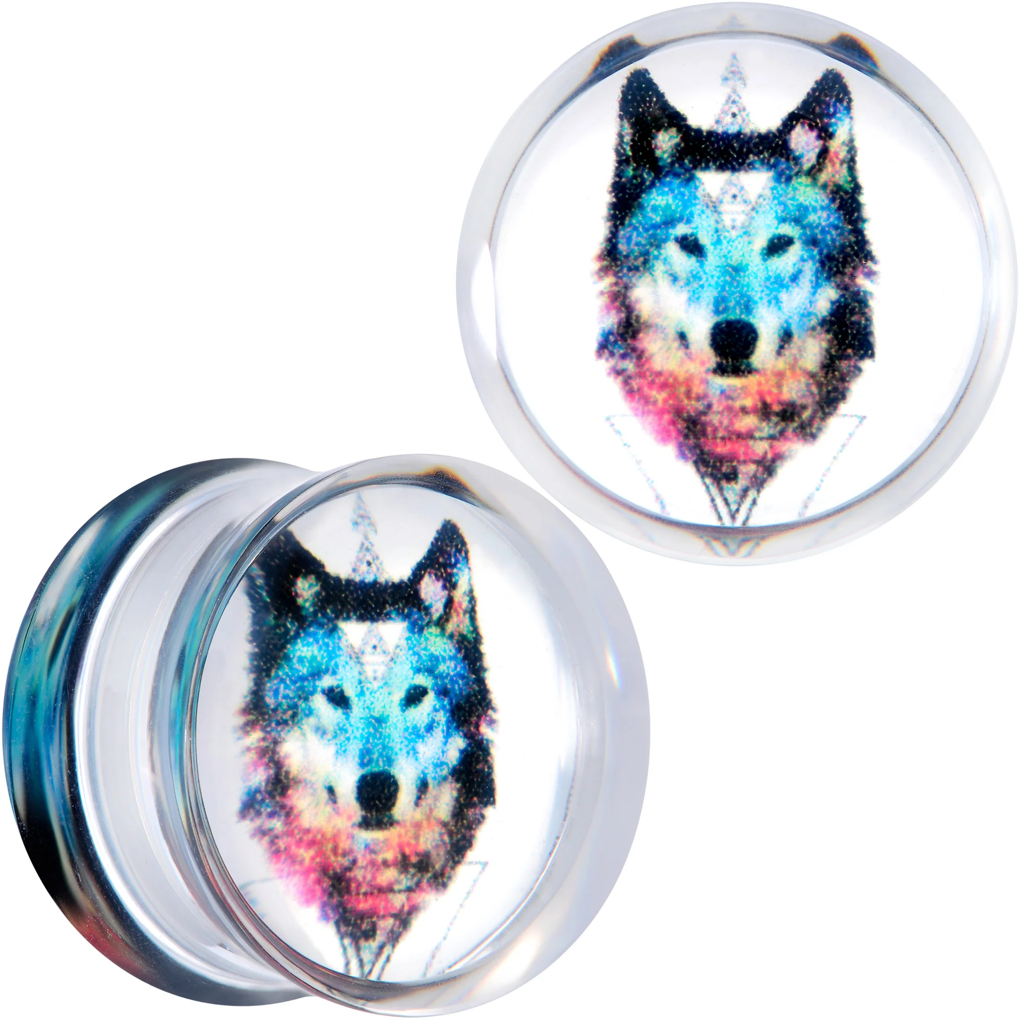 Clear Blue Brown Wolf Acrylic Saddle Plug Set - Image 9