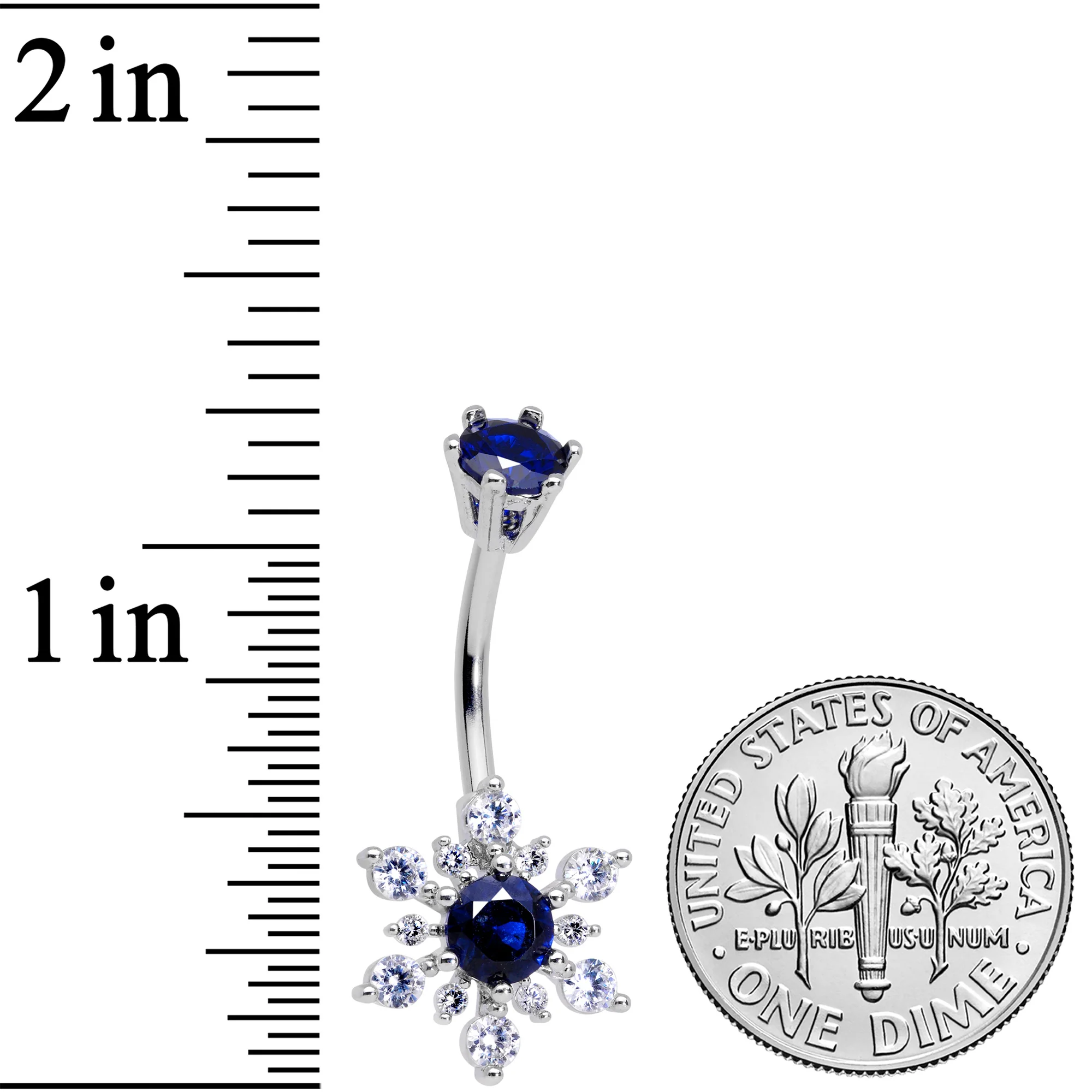 Clear Blue CZ Gem Snowflake Christmas Belly Ring - Image 2