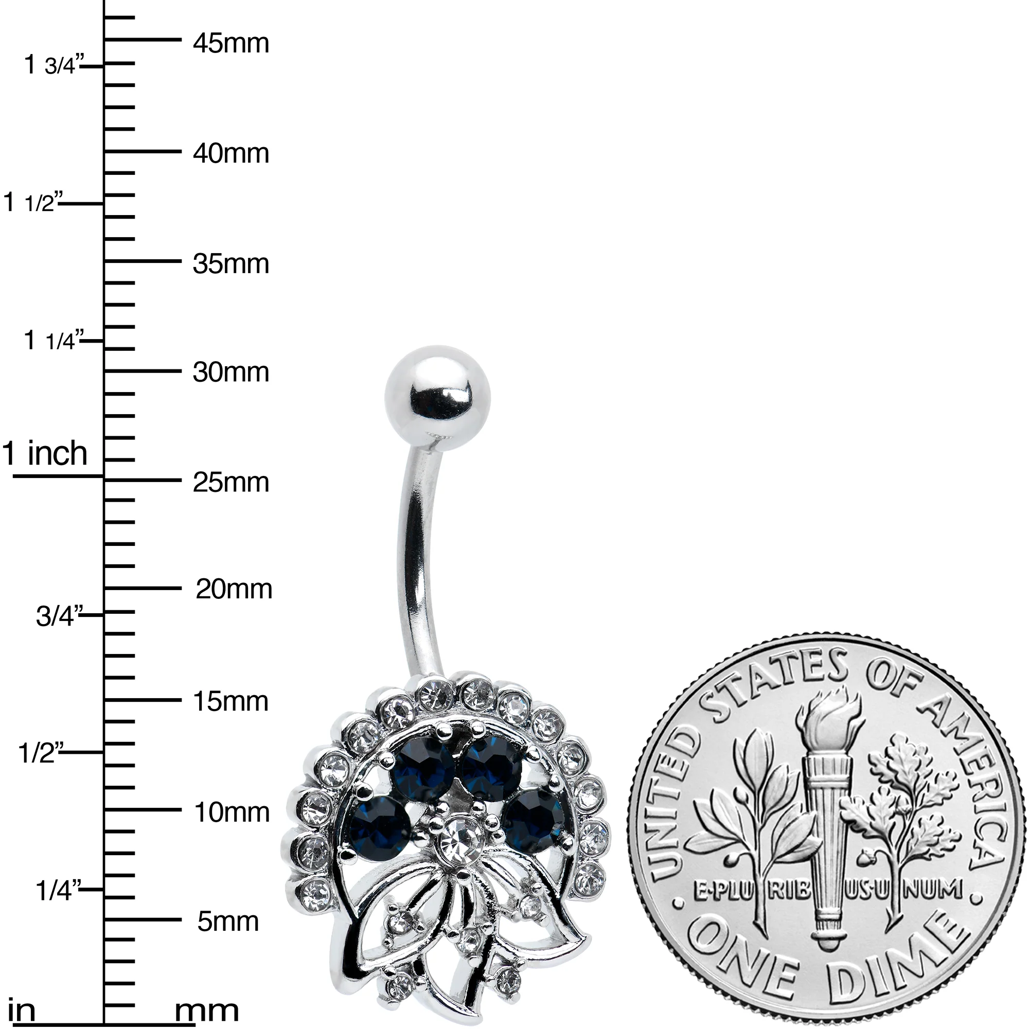 Clear Blue Gem Abstract Arch Belly Ring - Image 3