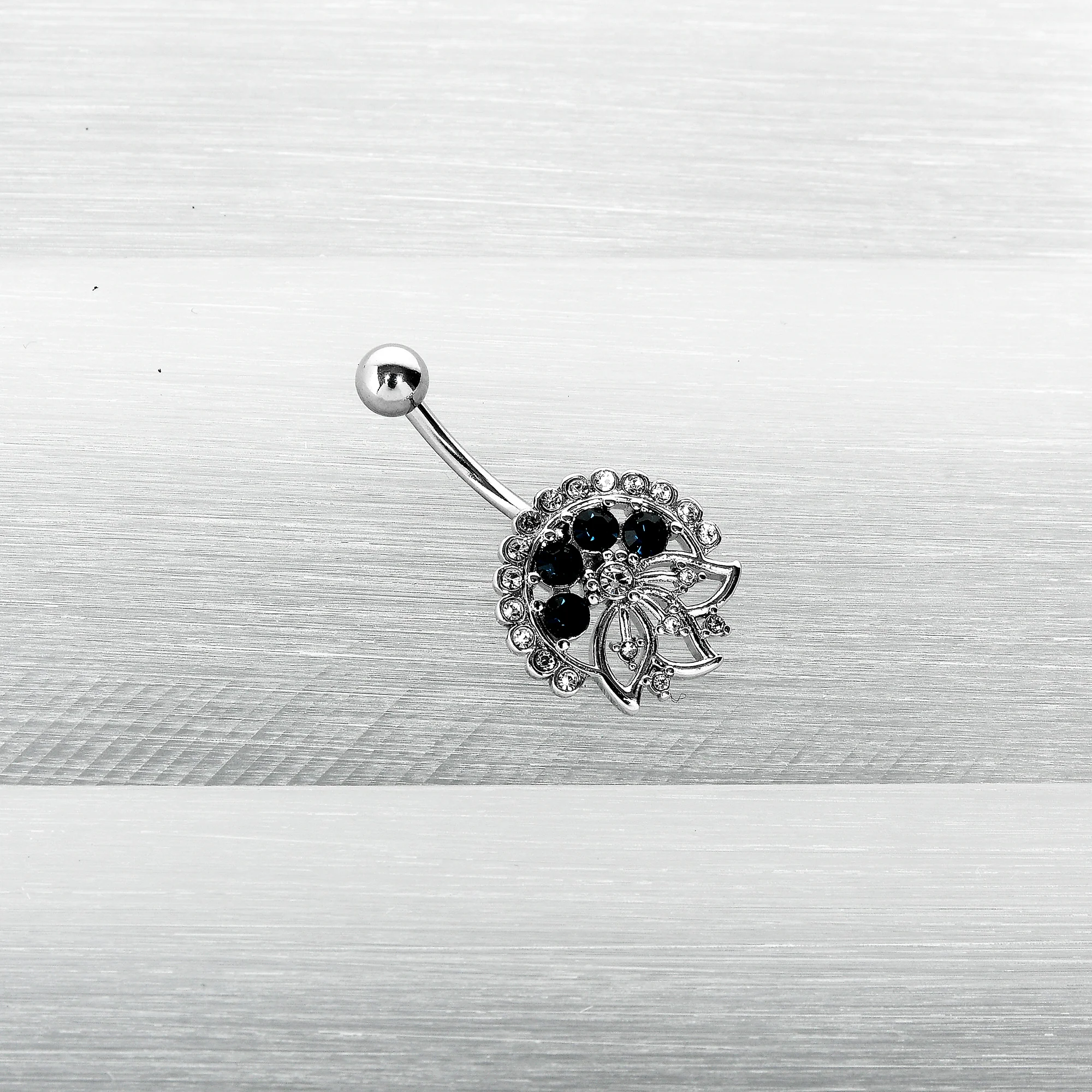 Clear Blue Gem Abstract Arch Belly Ring - Image 4