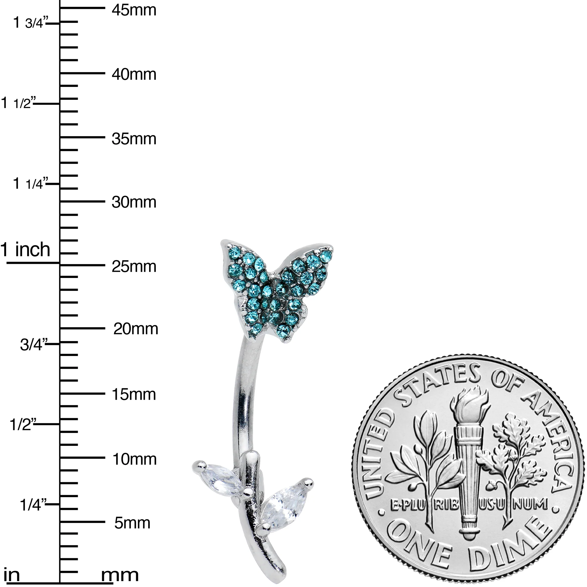 Clear Blue Gem Branch Butterfly Top Mount Belly Ring - Image 2