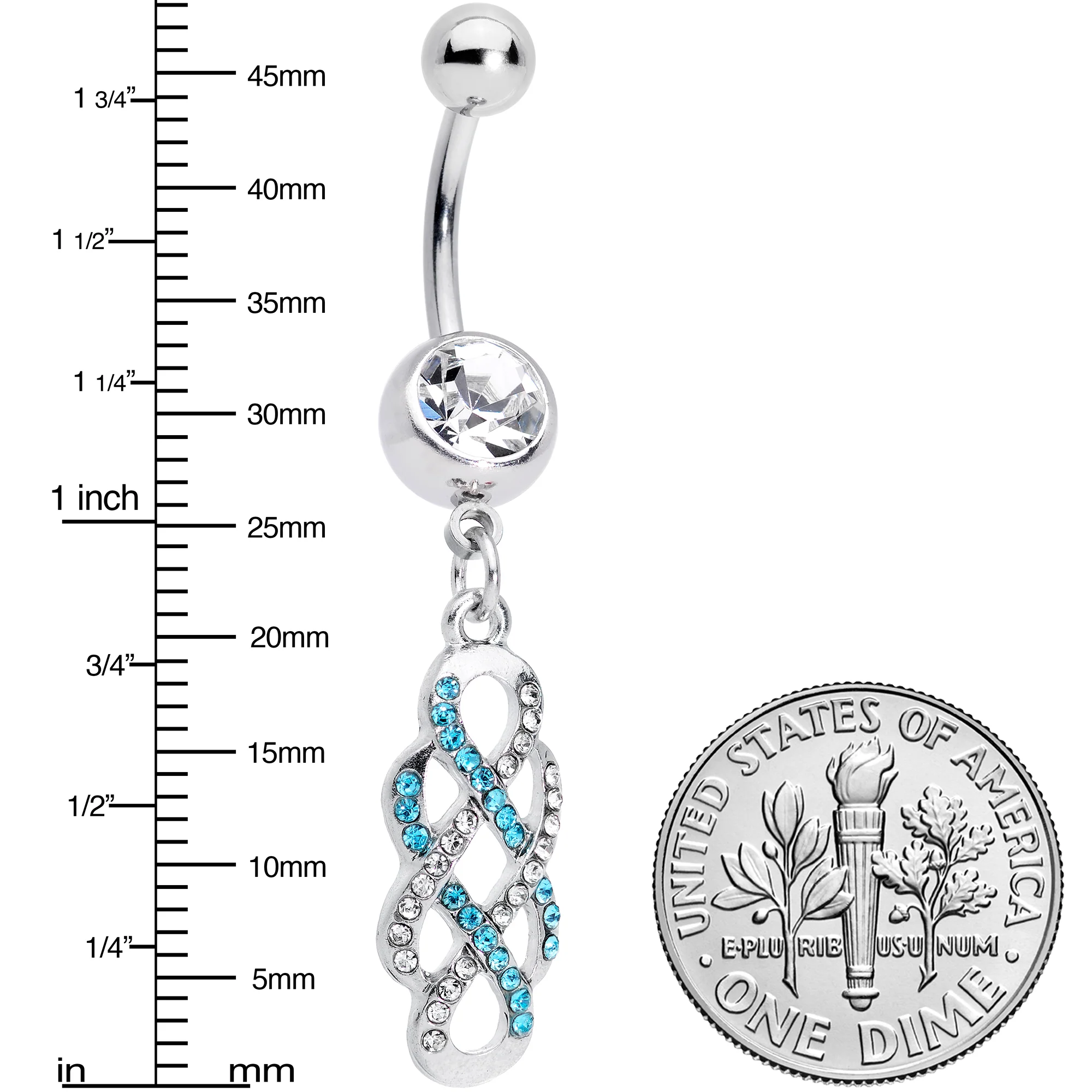 Clear Blue Gem Celtic Knot Dangle Belly Ring - Image 2