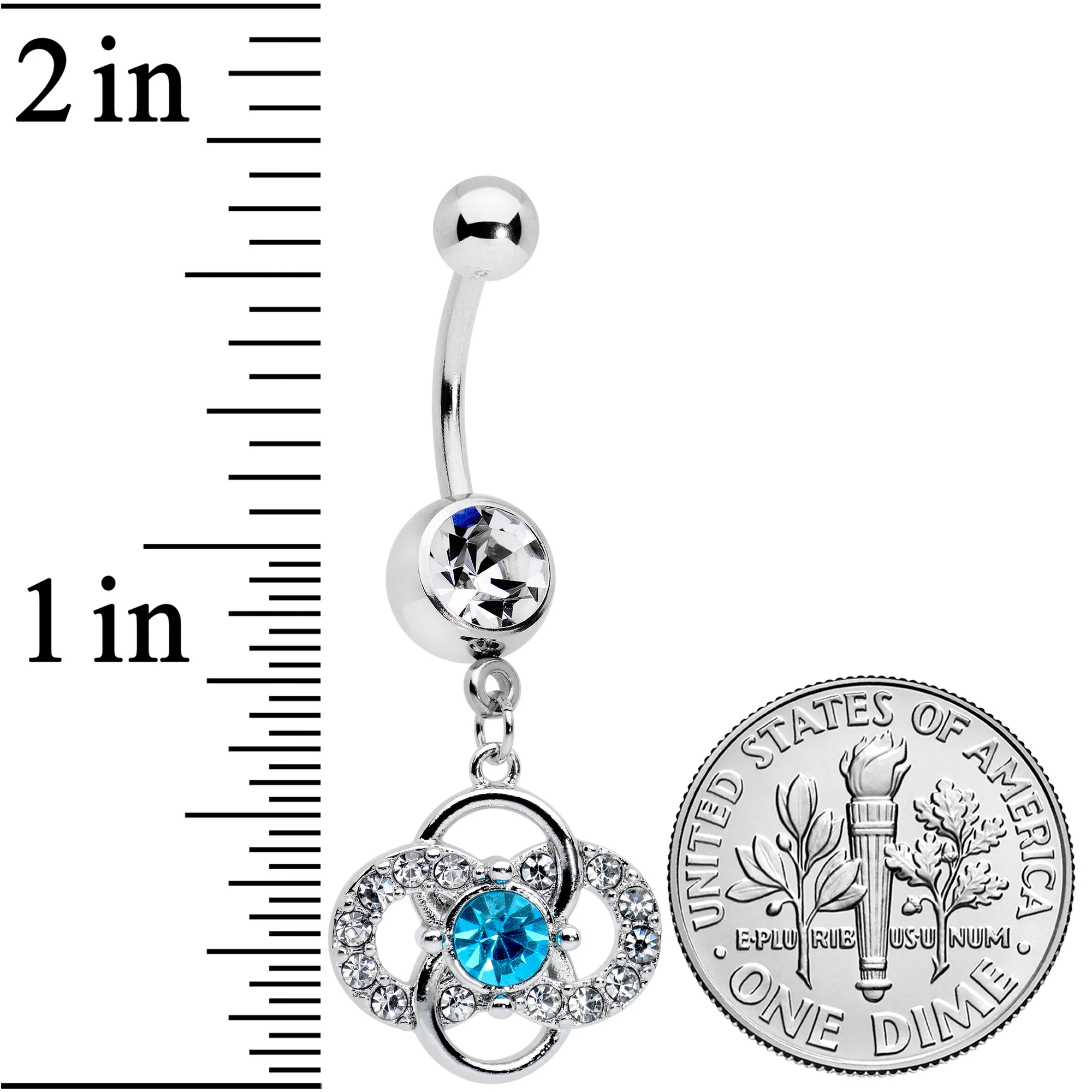 Clear Blue Gem Celtic Knot Dazzle Dangle Belly Ring - Image 2