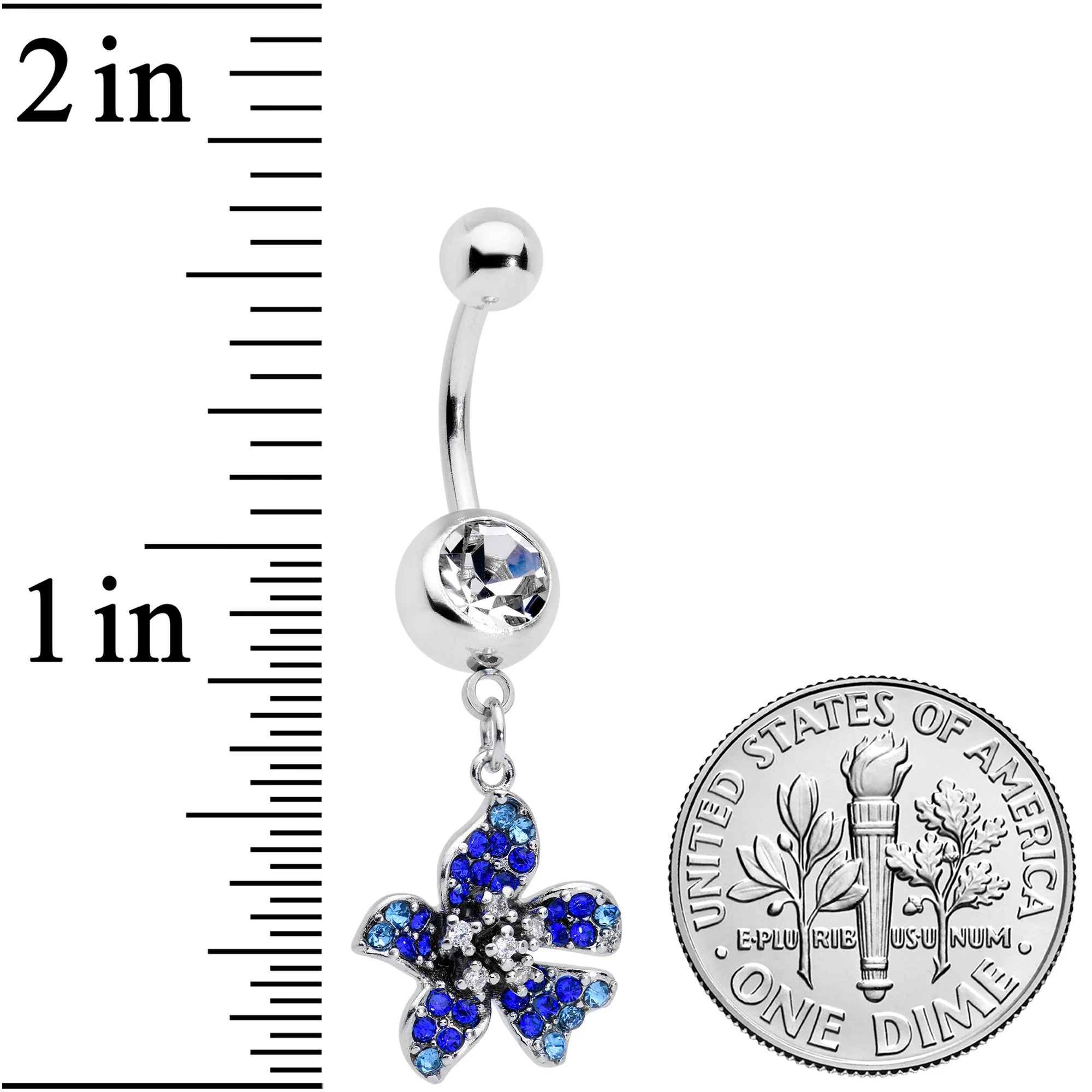 Clear Blue Gem Evening Flower Dangle Belly Ring - Image 2