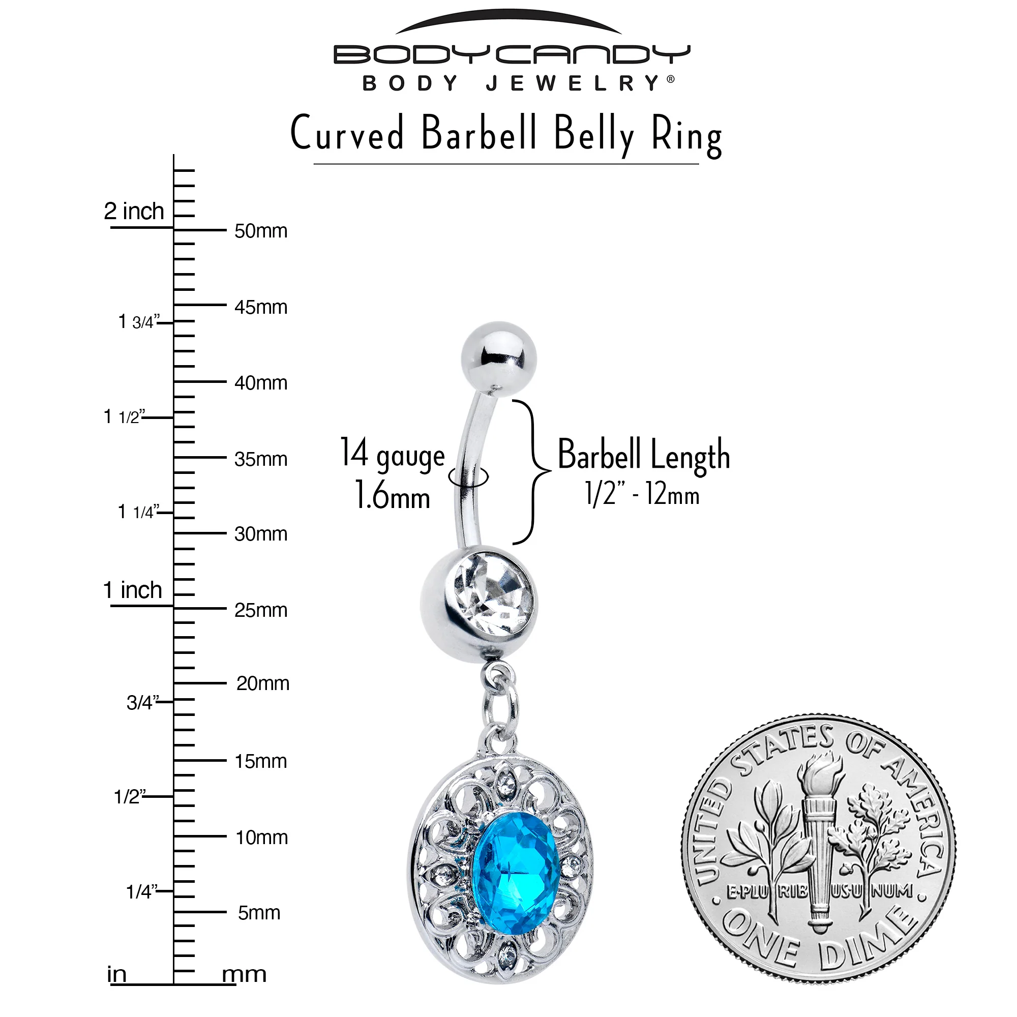 Clear Blue Gem Flower Oval Elegance Dangle Belly Ring - Image 3