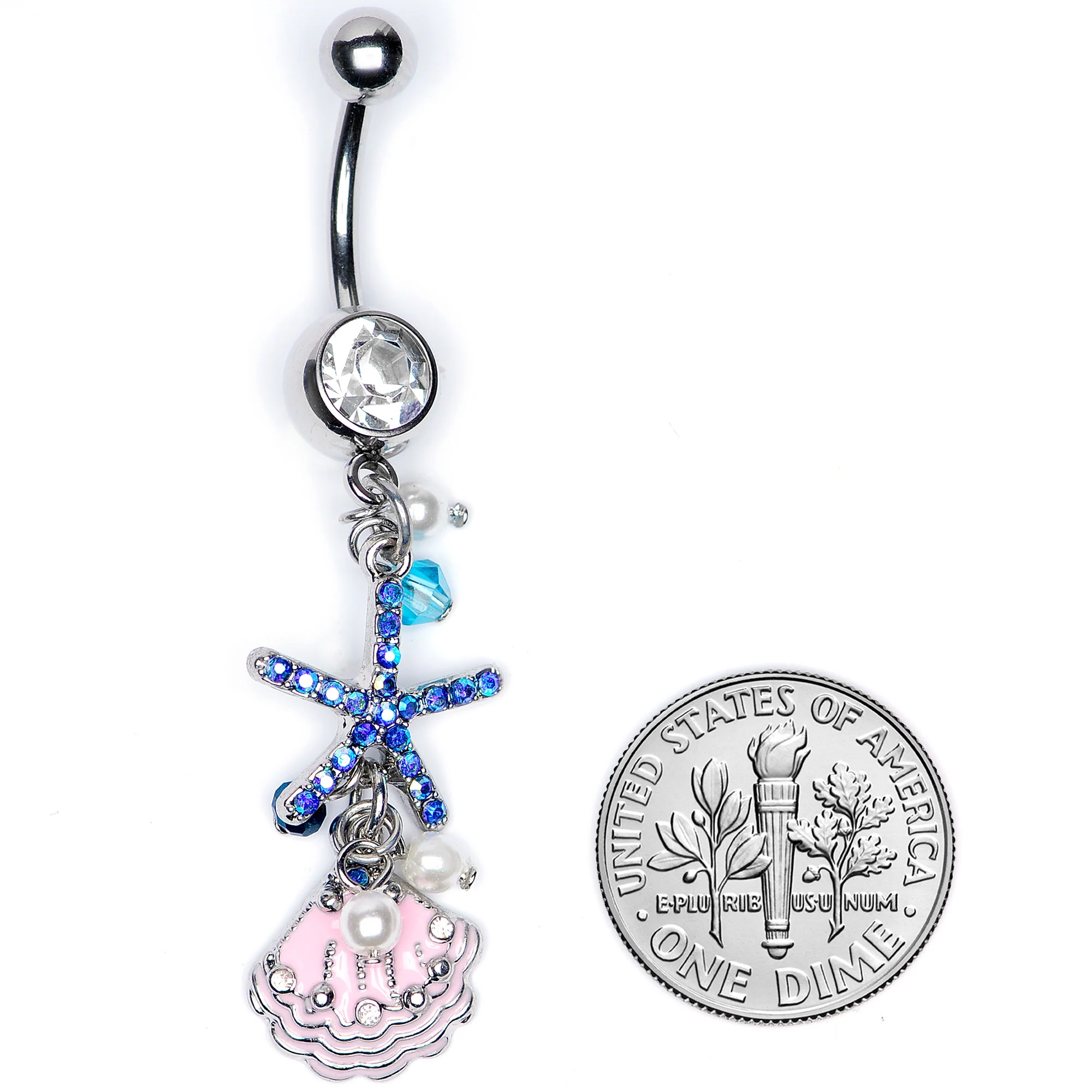 Clear Blue Gem Ocean Treasure Nautical Dangle Belly Ring - Image 6