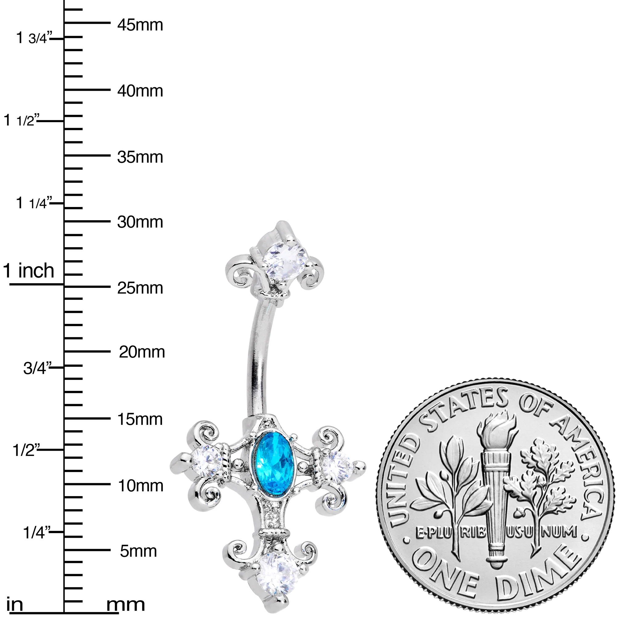 Clear Blue Gem Renaissance Cross Belly Ring - Image 2