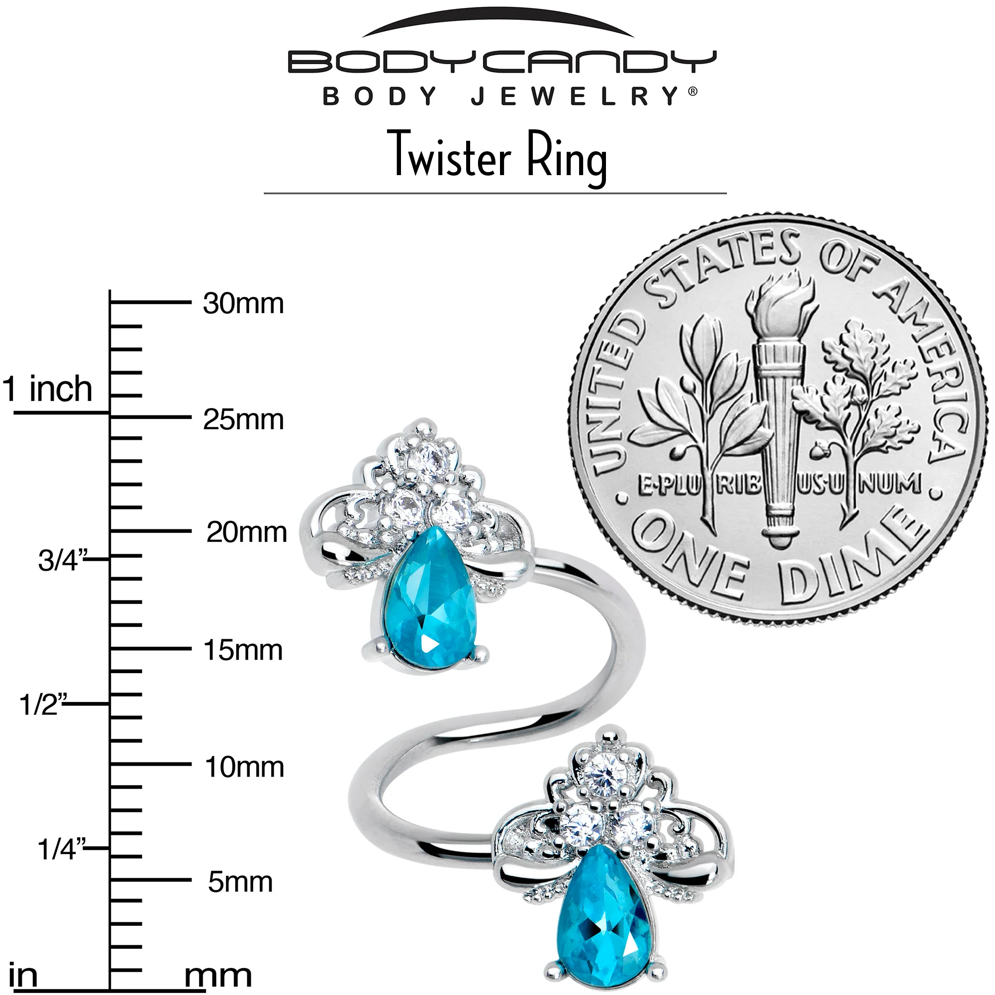 Clear Blue Gem Style Simplicity Spiral Twister Belly Ring - Image 2