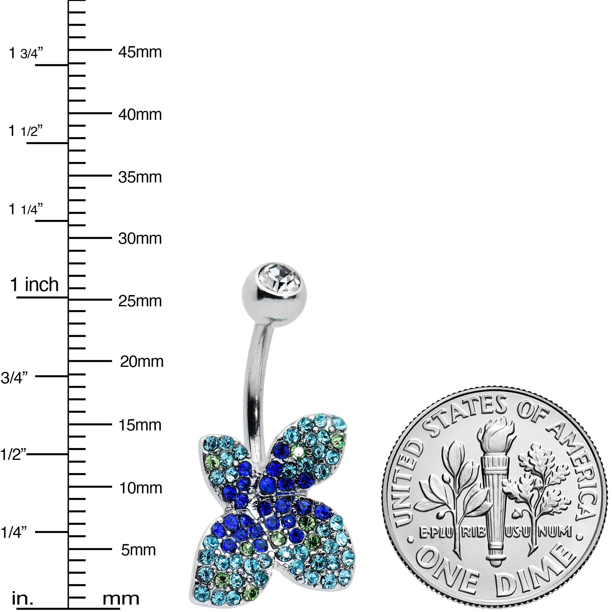 Clear Blue Green Gem Glamour Butterfly Belly Ring - Image 2