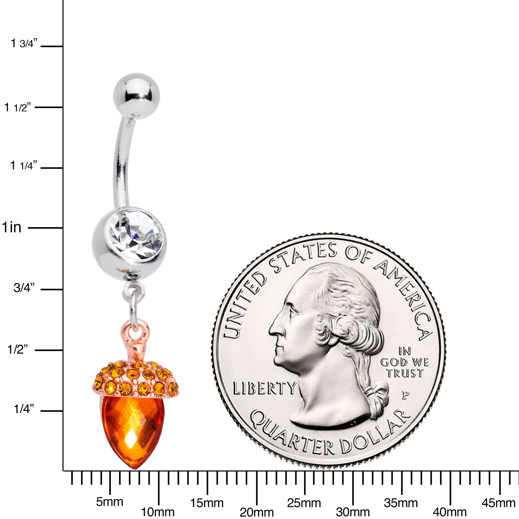 Clear Brown Gem Fall Autumn Acorn Dangle Belly Ring - Image 2